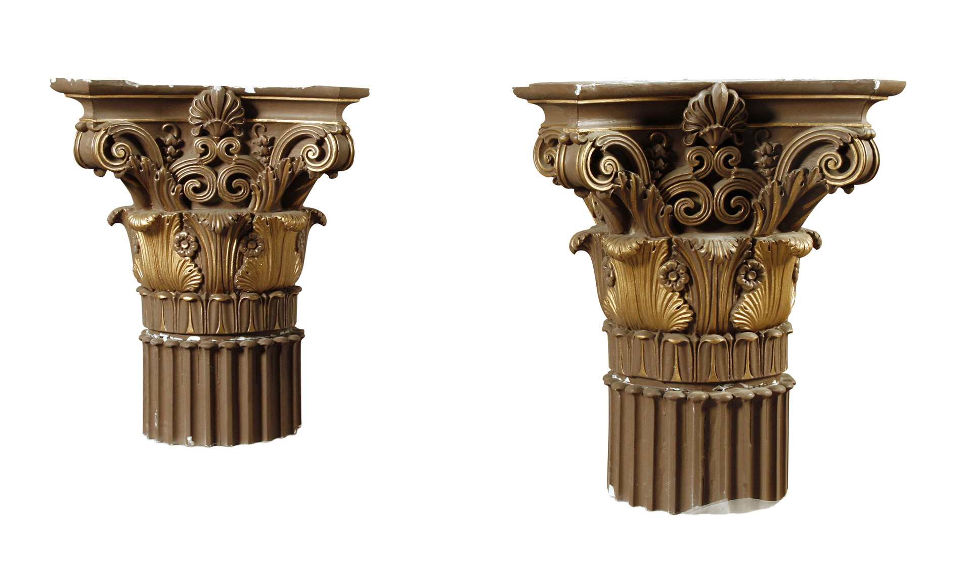 PAIR OF PAINTED PLASTER COMPOSITE COLUMN CAPITALS