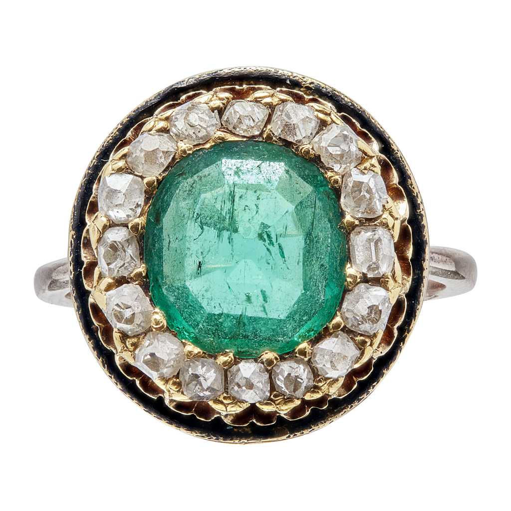 A 19th century Russian emerald and diamond ring