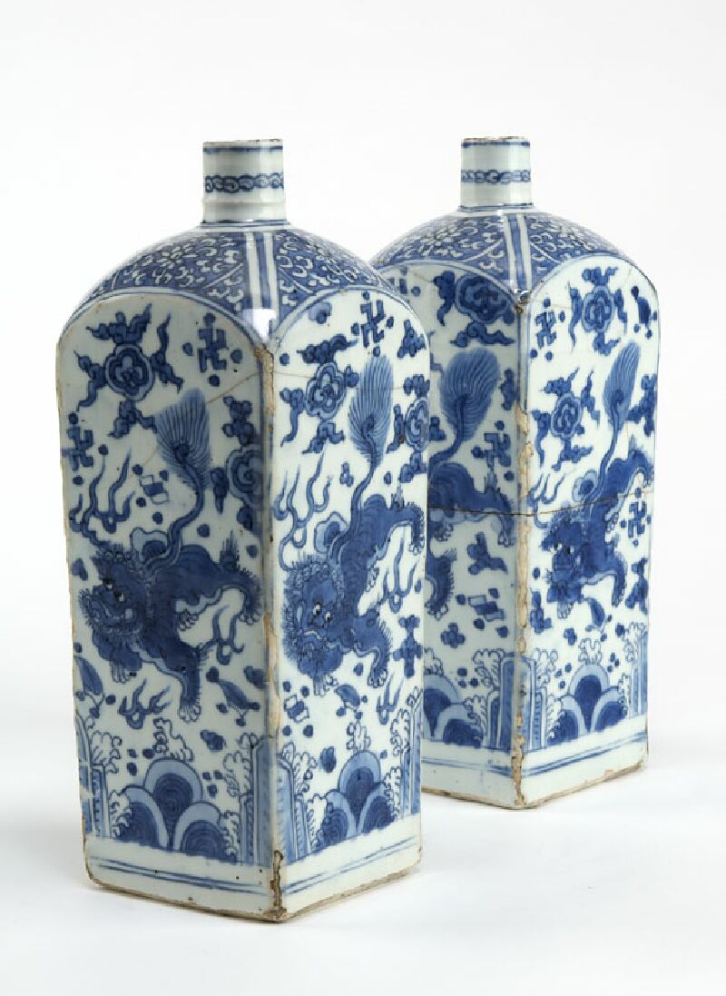 A pair of Chinese blue painted flasks Wanli period
