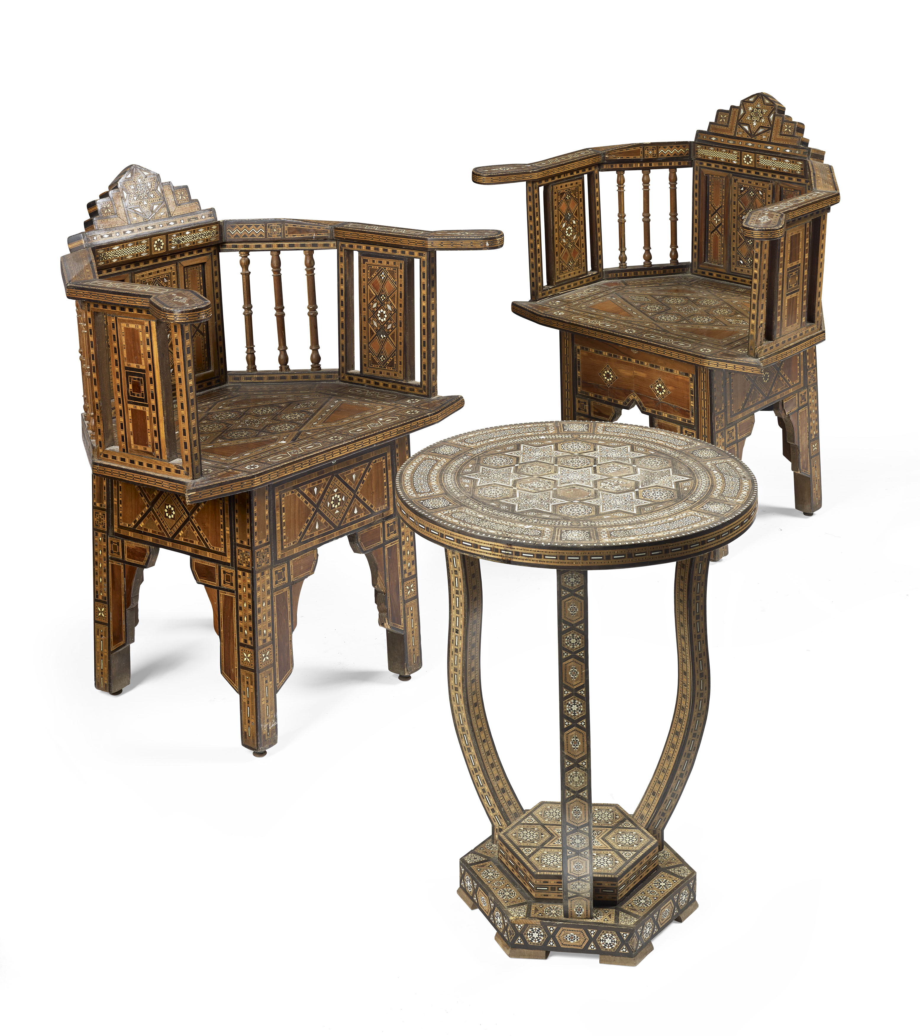 PAIR OF SYRIAN INLAID ARMCHAIRS