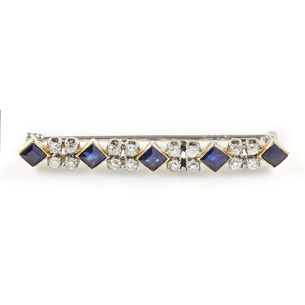 A sapphire and diamond bar brooch