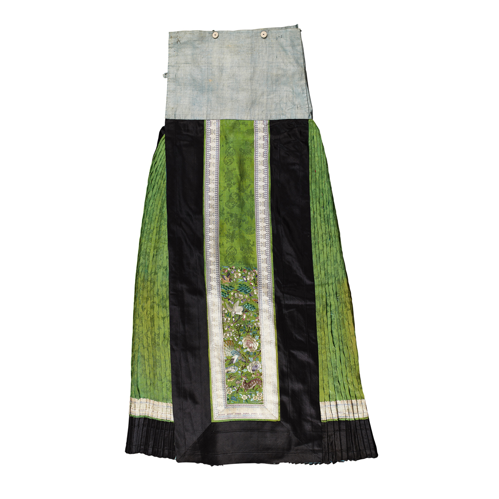 GREEN SILK DAMASK SKIRT