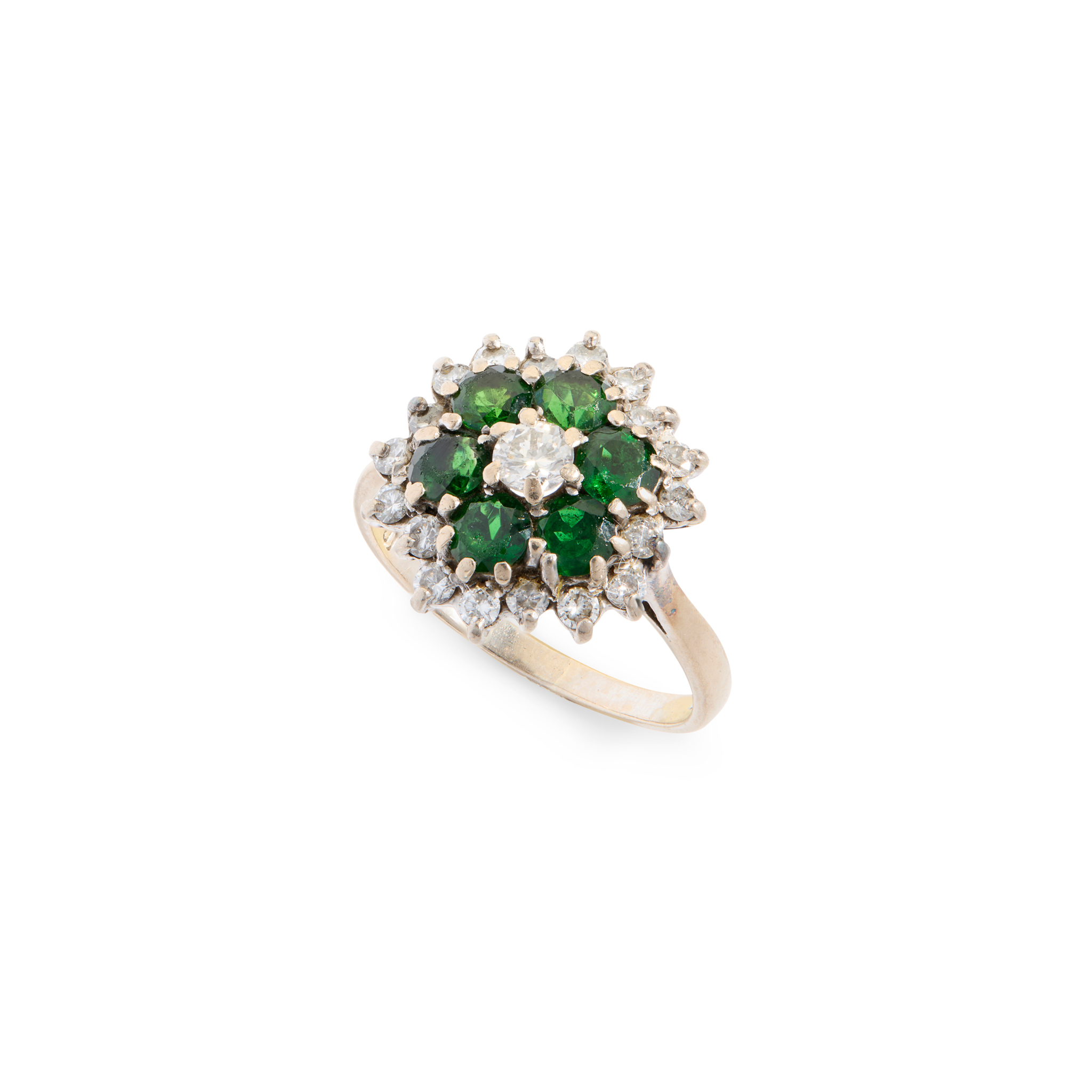 An 18ct gold green tourmaline and diamond cluster ring