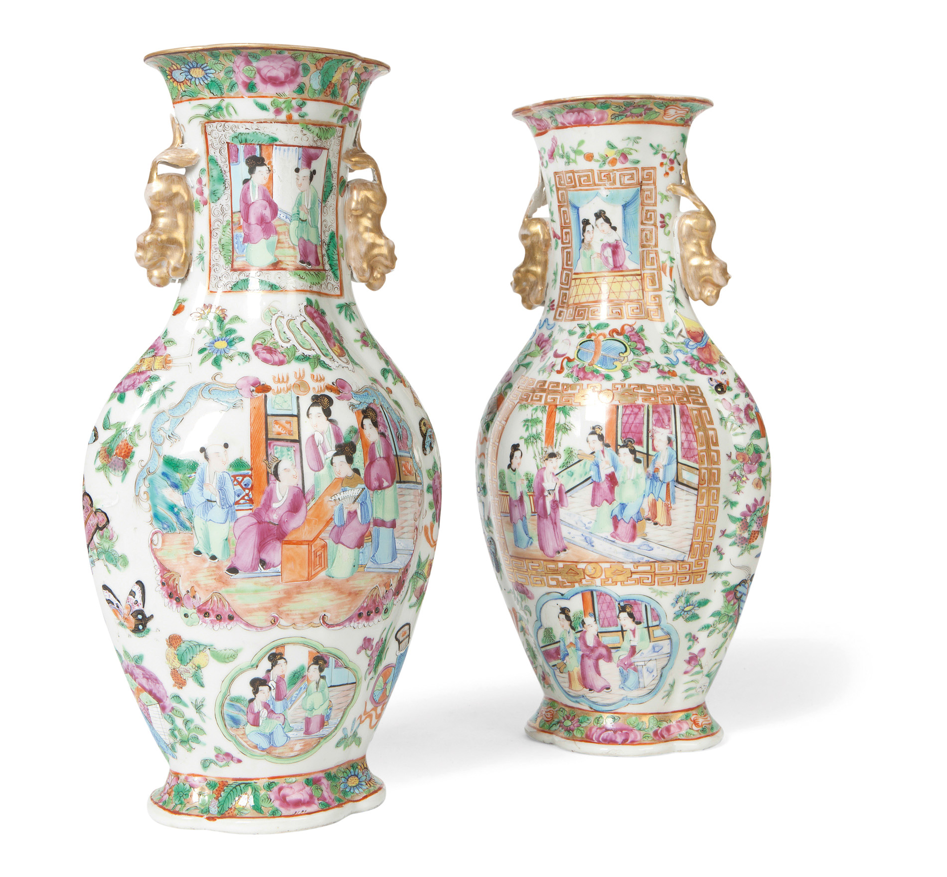 TWO CANTON FAMILLE ROSE VASES