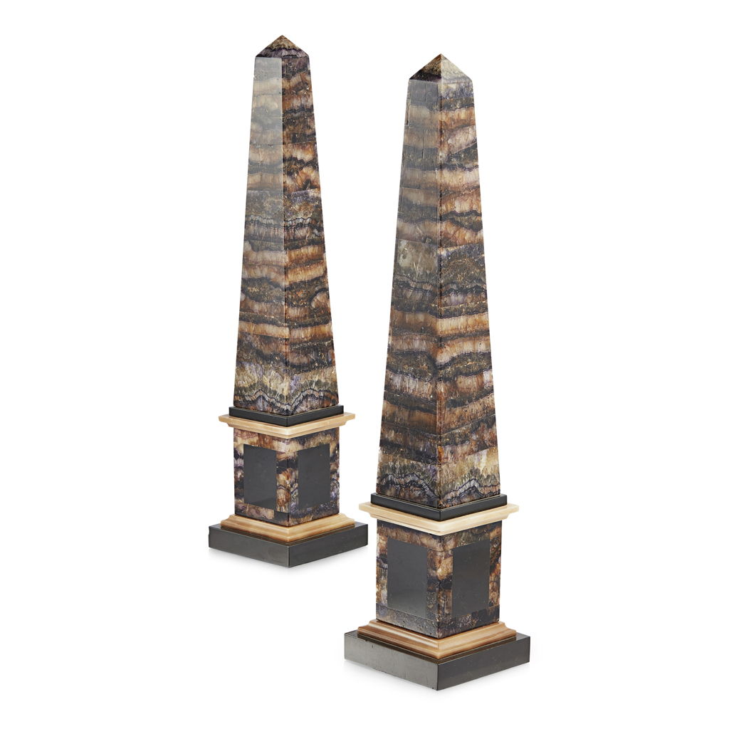 LARGE PAIR OF BLUE JOHN OBELISKS