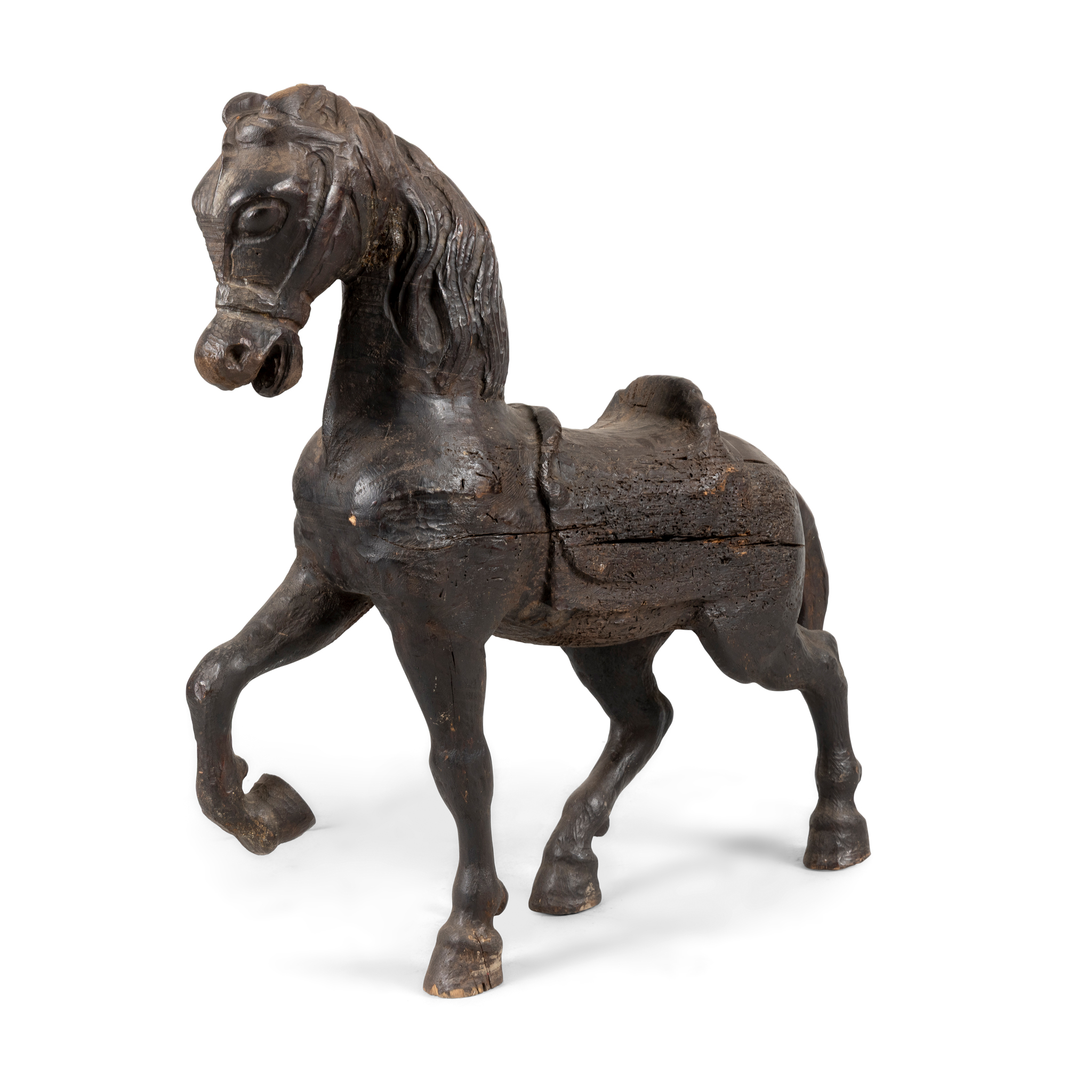 A STAINED HARDWOOD MODEL OF A HORSE