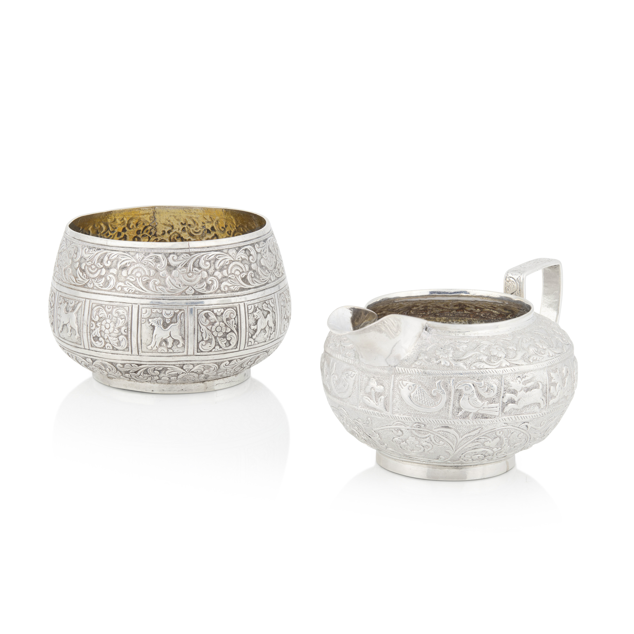 LUCKNOW STYLE - A 20TH CENTURY SUGAR BASIN AND MILK JUG