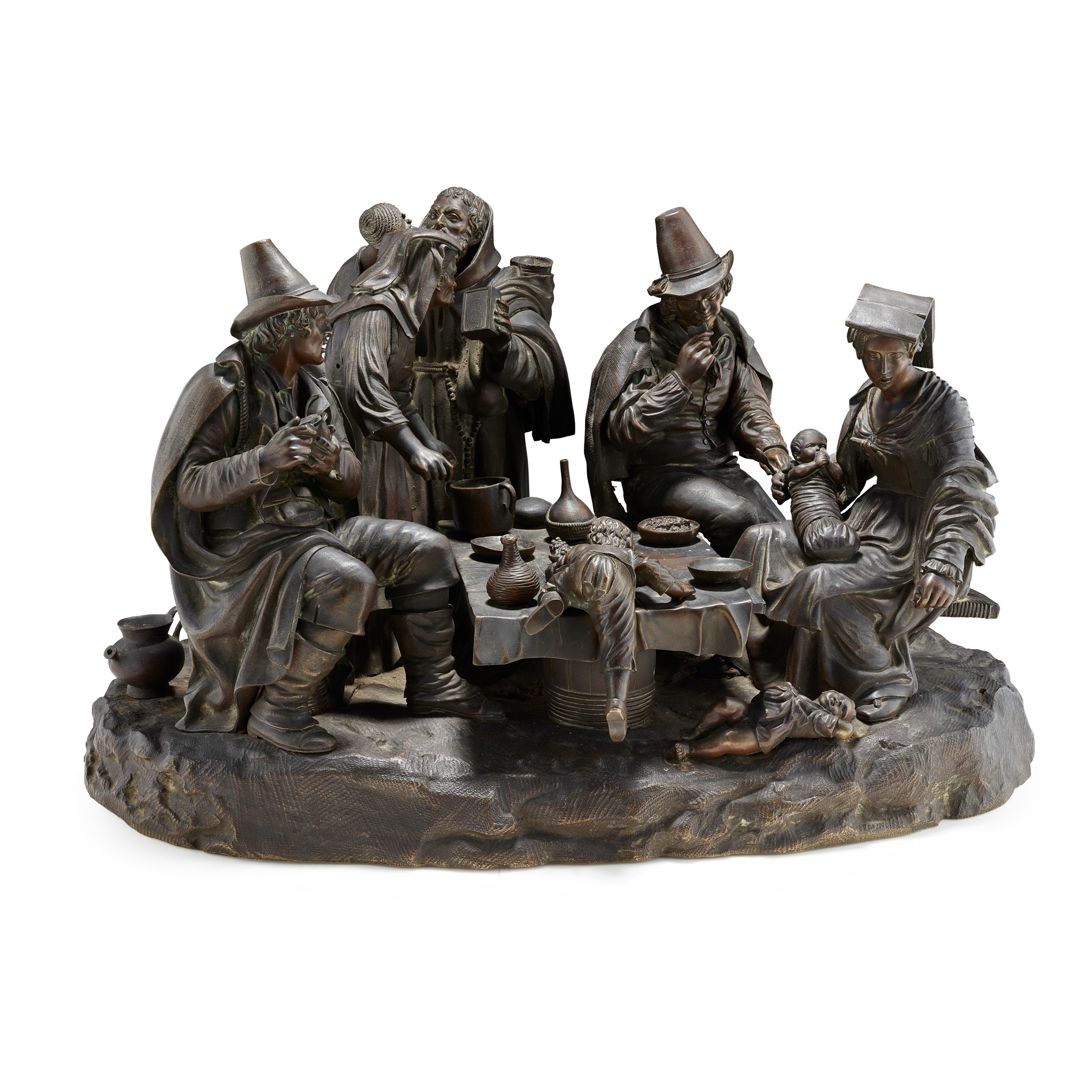 A LARGE CONTINENTAL BRONZE GENRE SCENE FIGURE GROUP