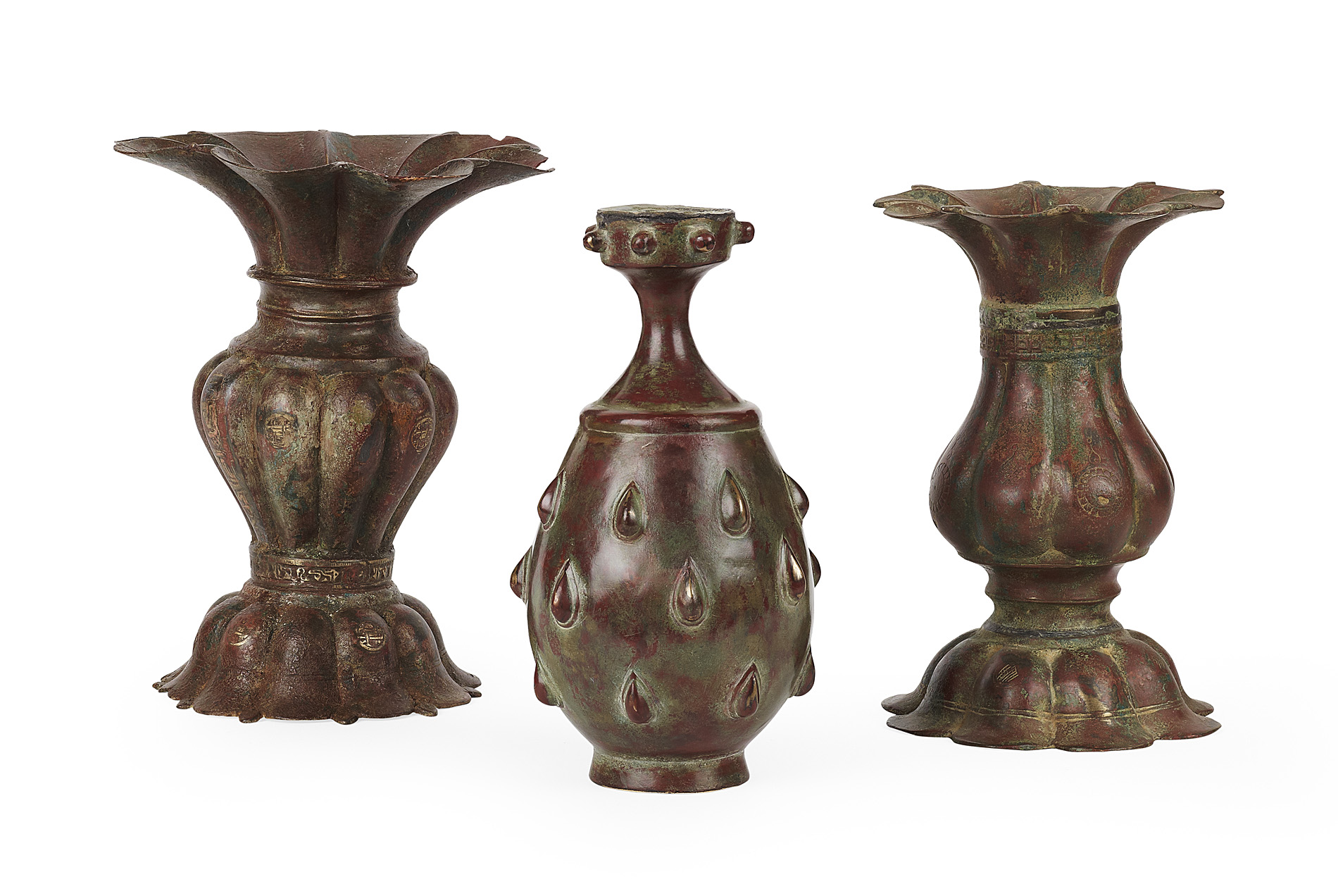 TWO PERSIAN FLARED FORM BRONZE VASES