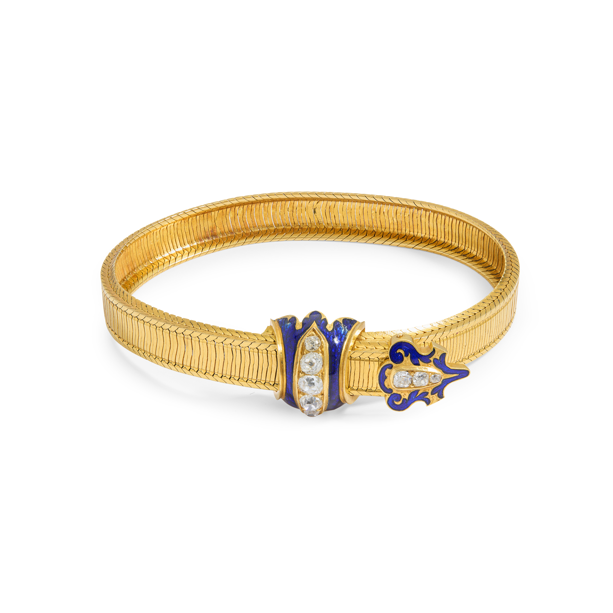 A mid 20th century enamel and diamond bracelet, circa 1850s/60s
