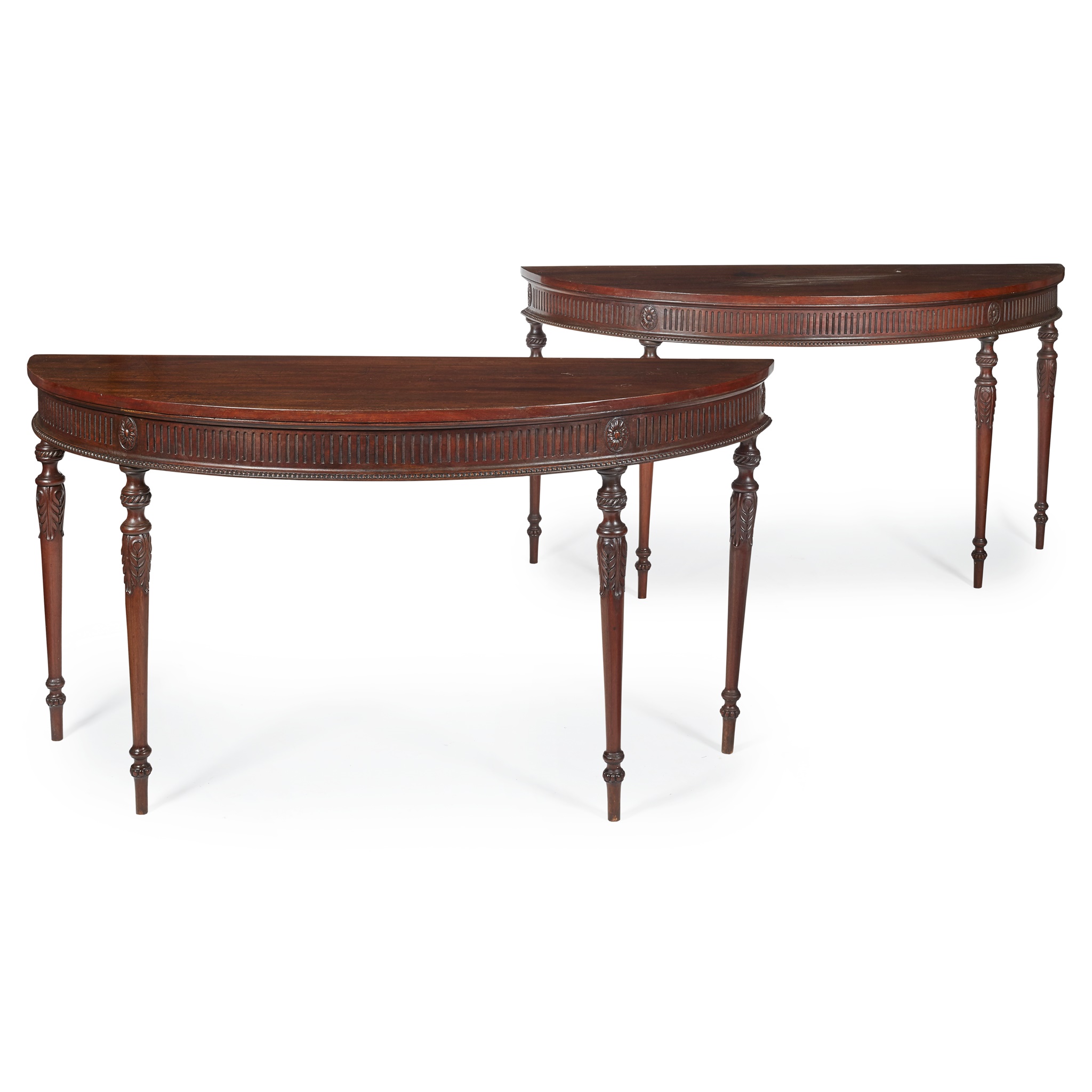 PAIR OF GEORGE III MAHOGANY DEMILUNE SIDE TABLES