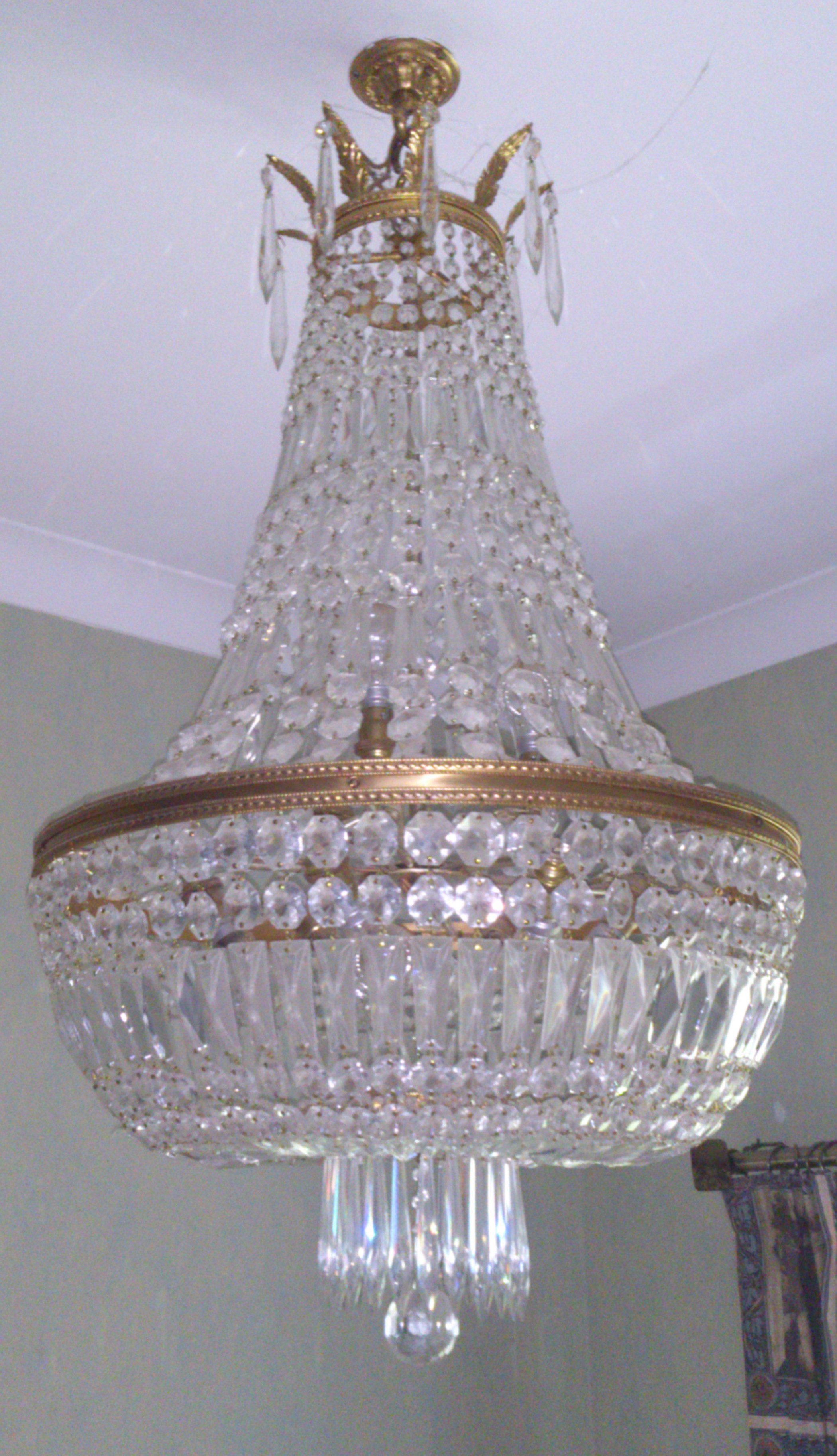 GILT METAL AND CUT GLASS CHANDELIER
