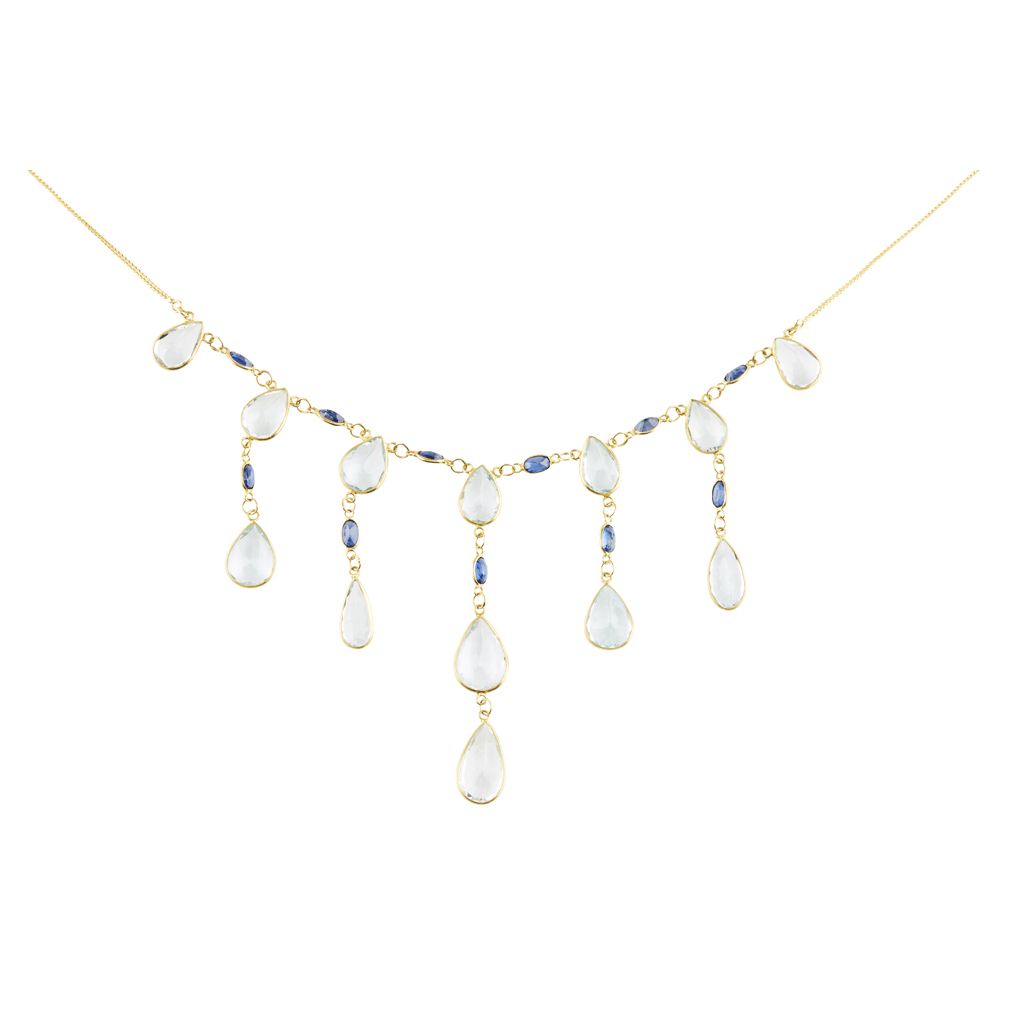 An aquamarine and sapphire set necklace