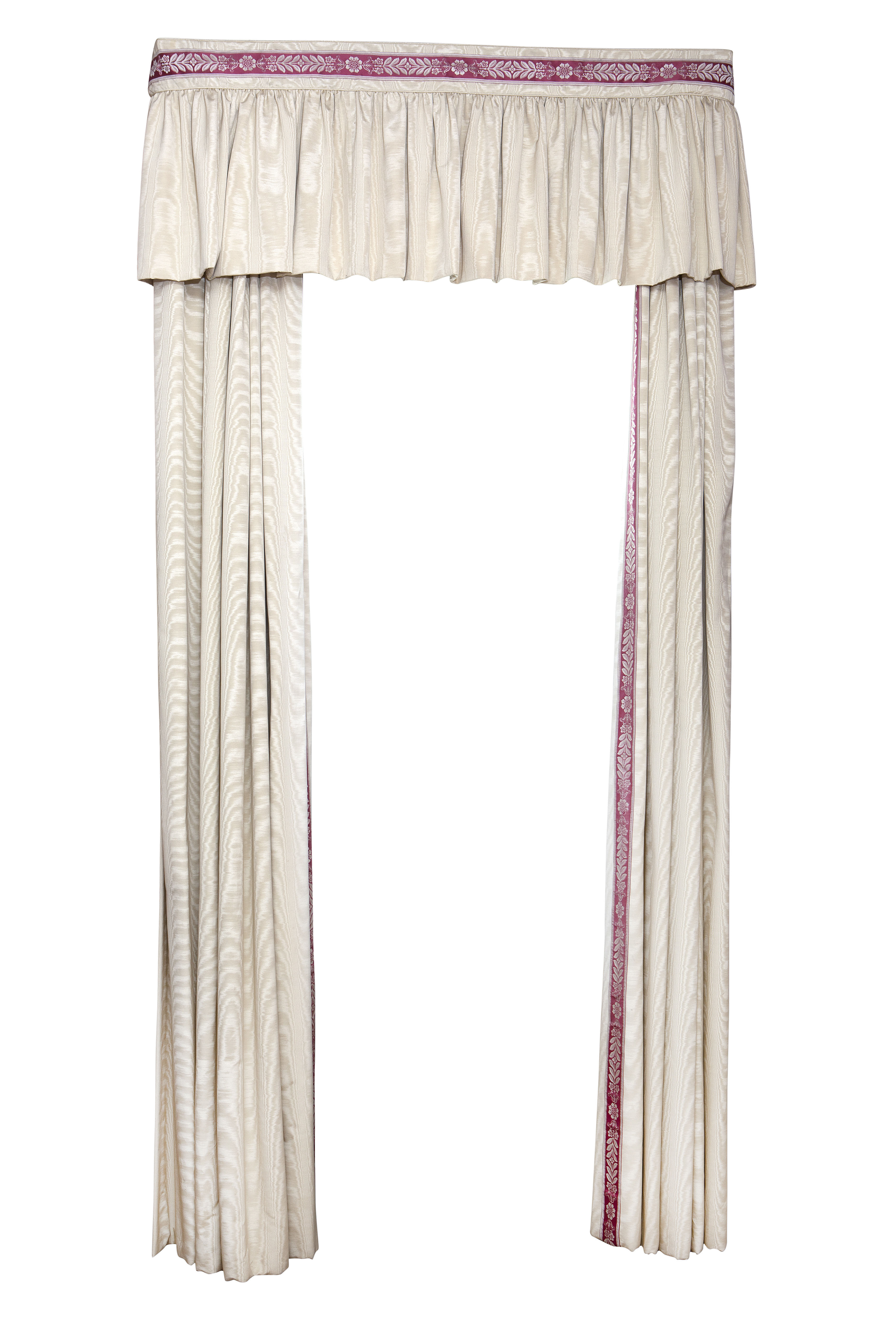 FOUR PAIRS OF LINED CREAM SILK CURTAINS AND PELMETS