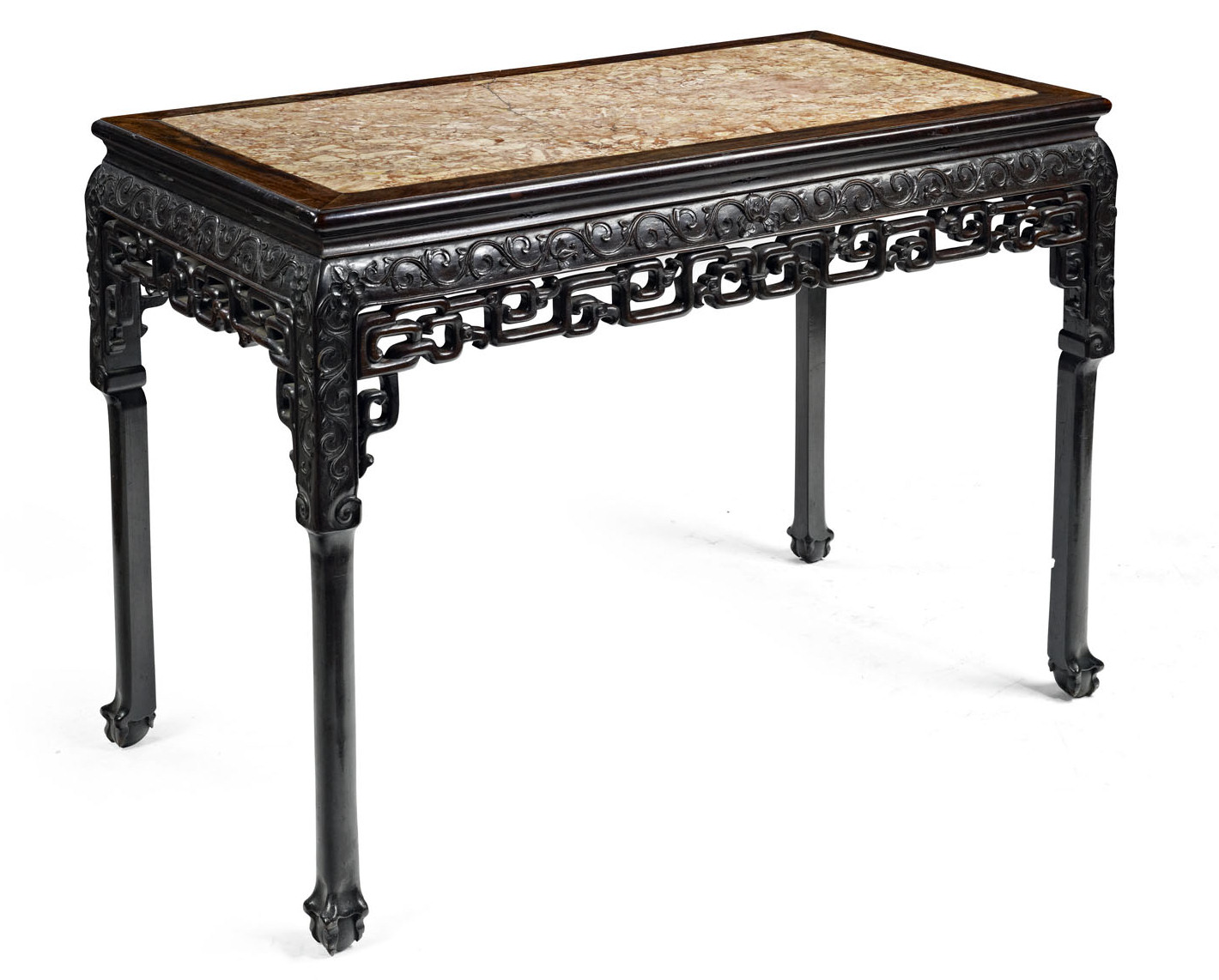 CHINESE MARBLE TOP HARDWOOD TABLE