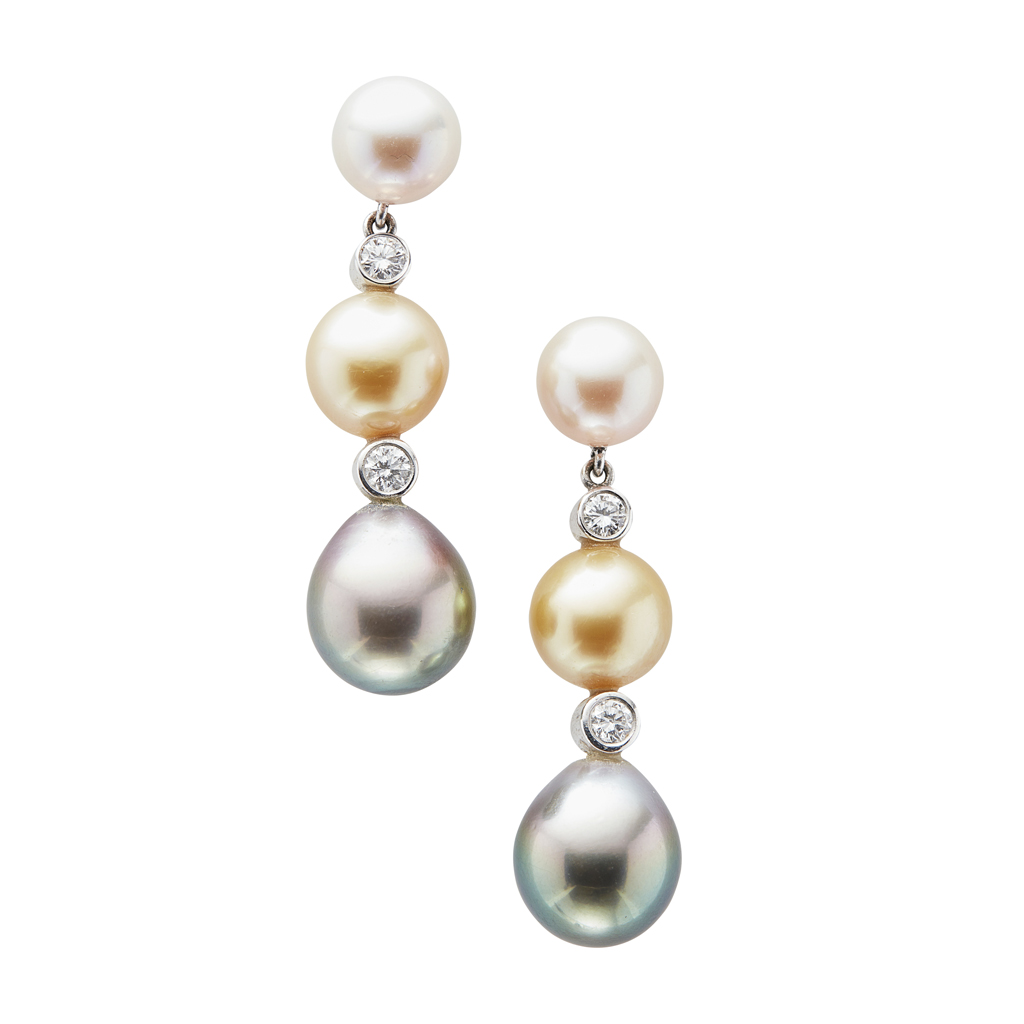 A pair of pearl set pendant earrings