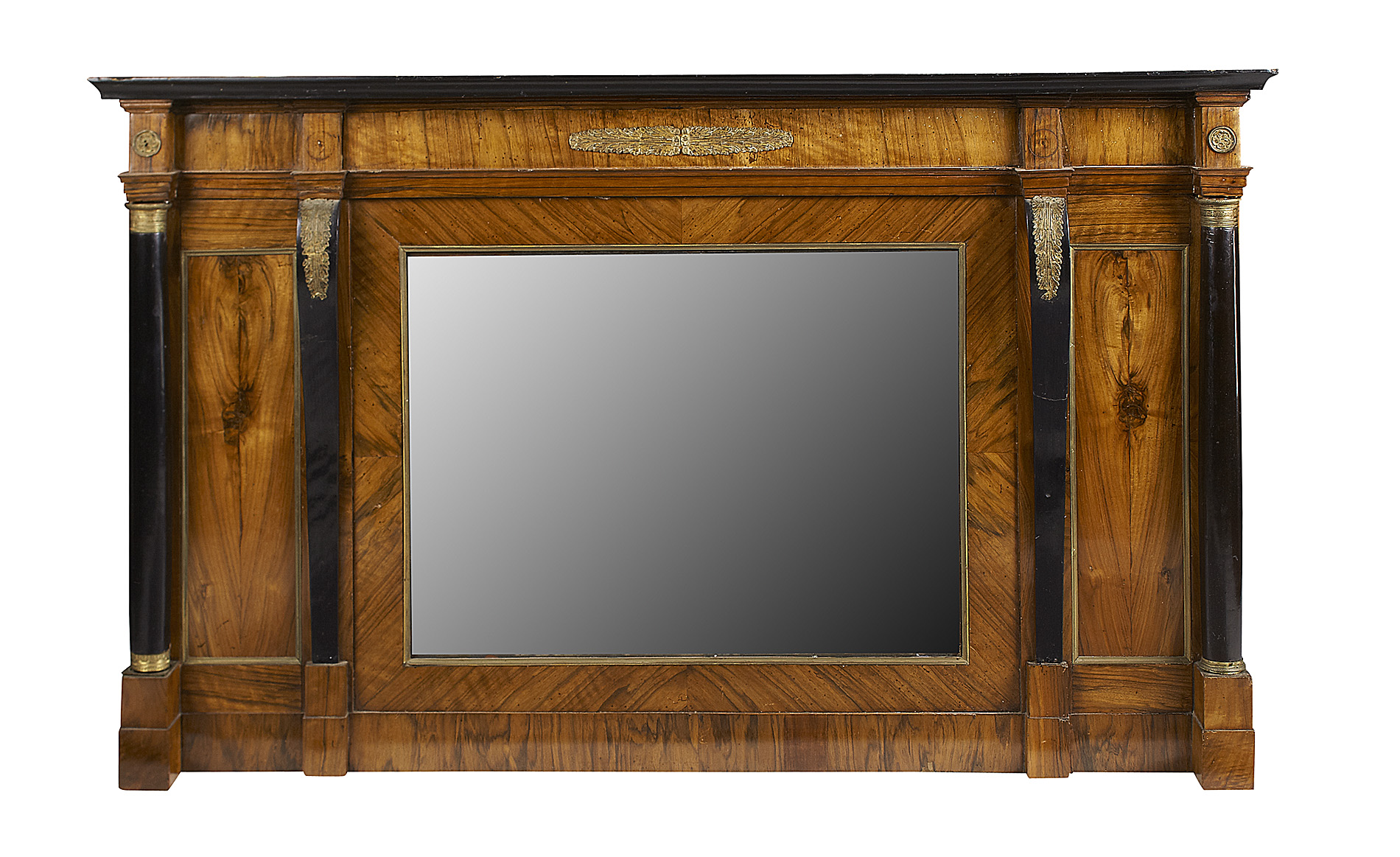 ITALIAN EMPIRE WALNUT OVERMANTEL MIRROR