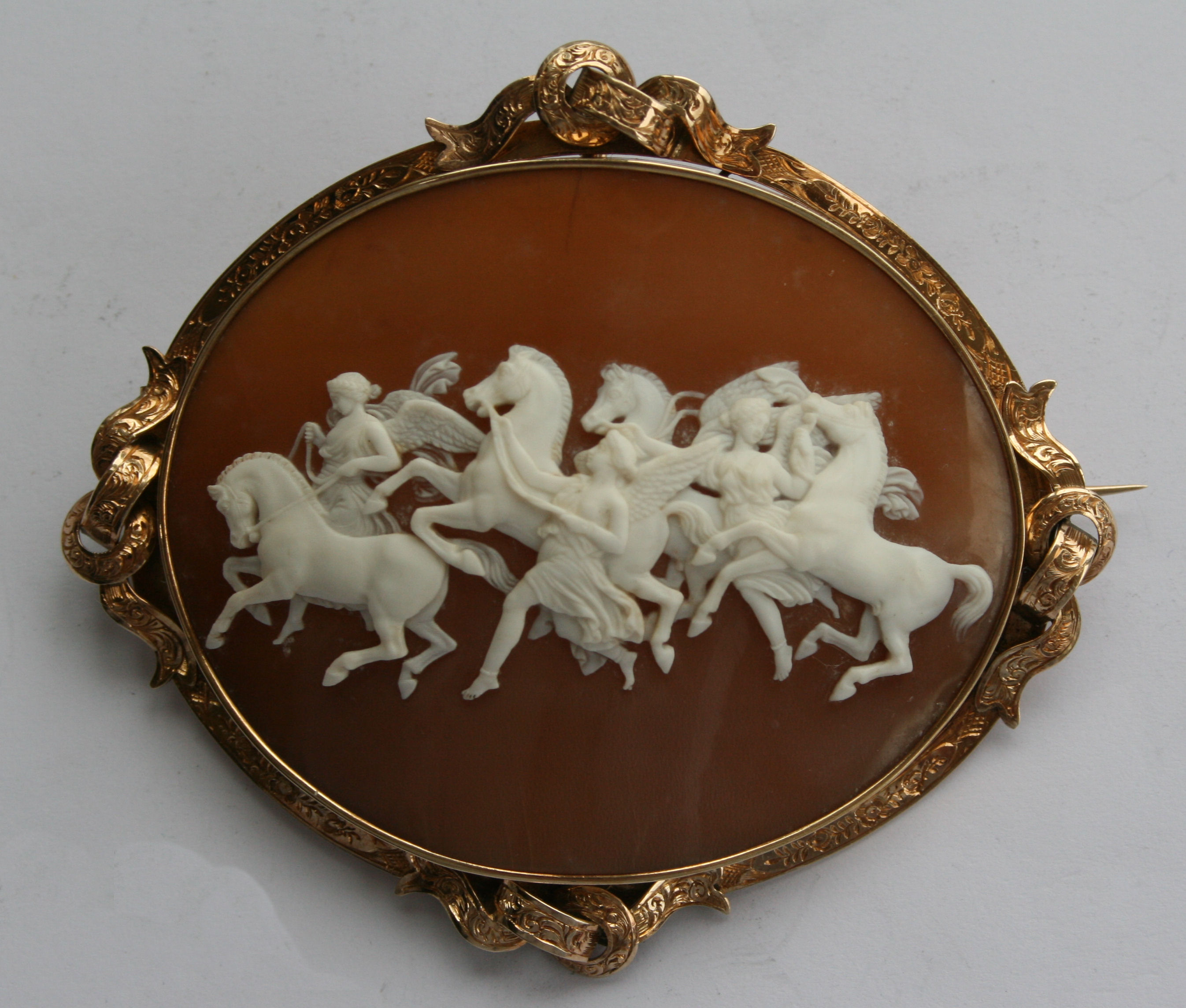 An unusually large Victorian carved shell cameo brooch