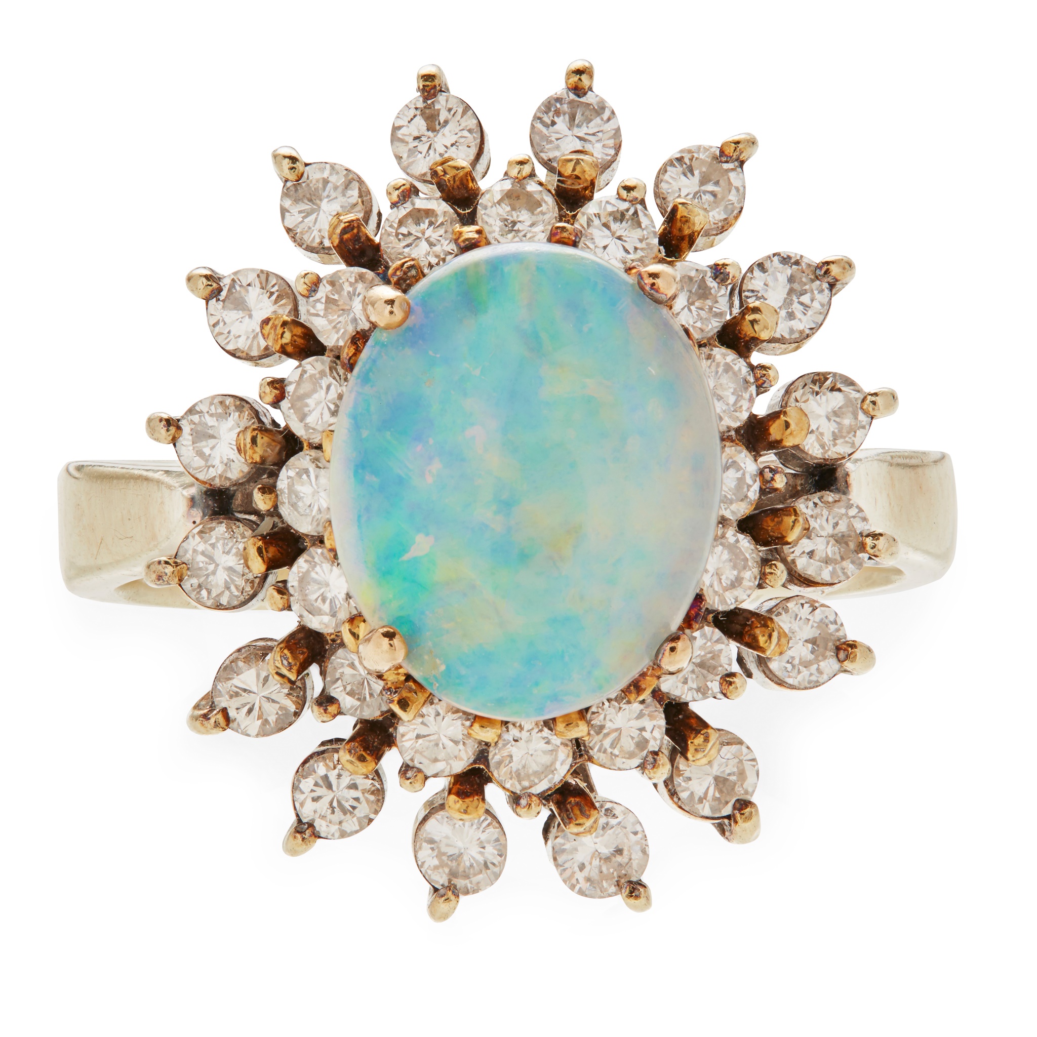 An opal and diamond set cluster ring