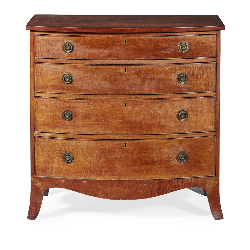 LATE GEORGE III MAHOGANY BOWFRONT CHEST OF DRAWERS