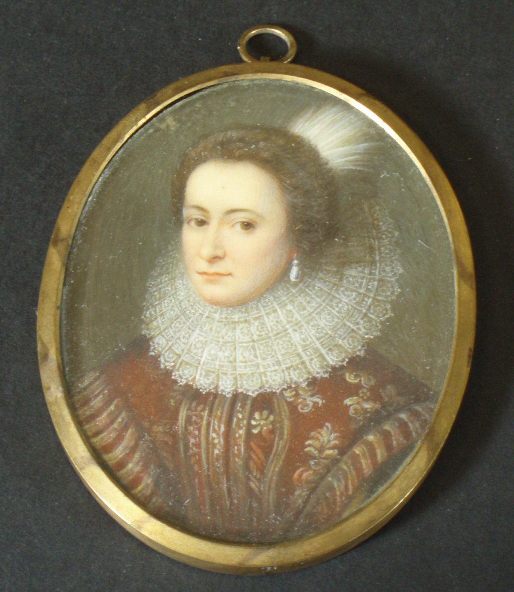 A 19th century oval portrait miniature of a lady In the Elizabethan manner