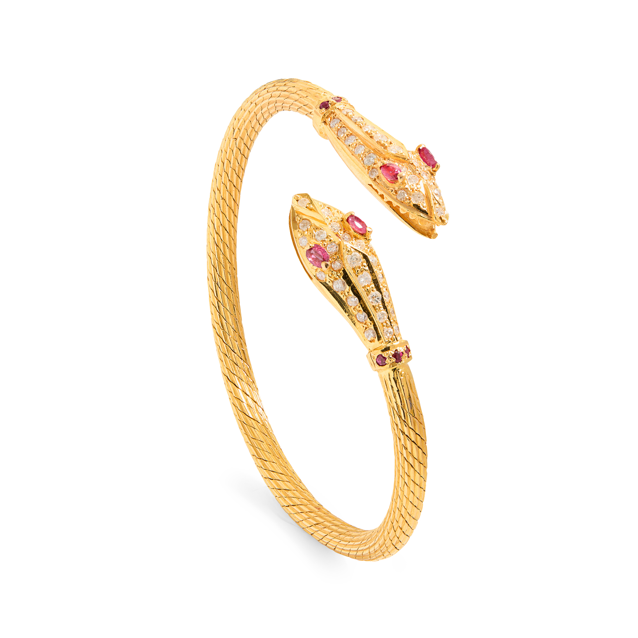 A ruby and diamond double-headed snake bangle
