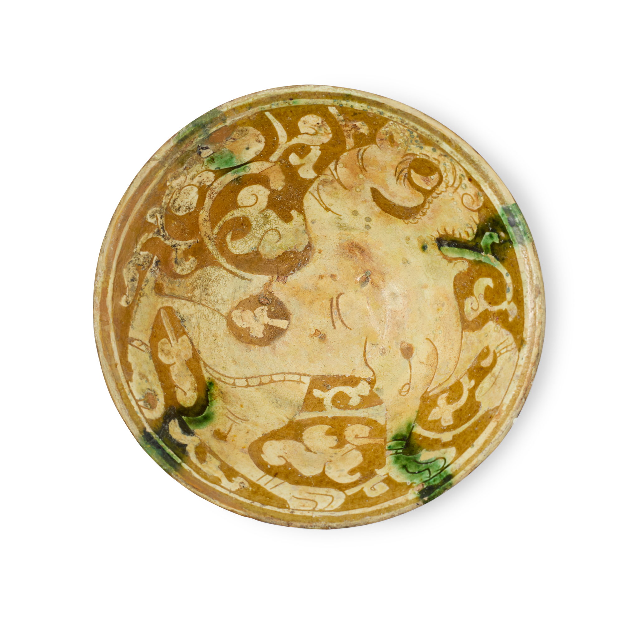 A GARRUS-WARE POTTERY BOWL WITH LIONESS