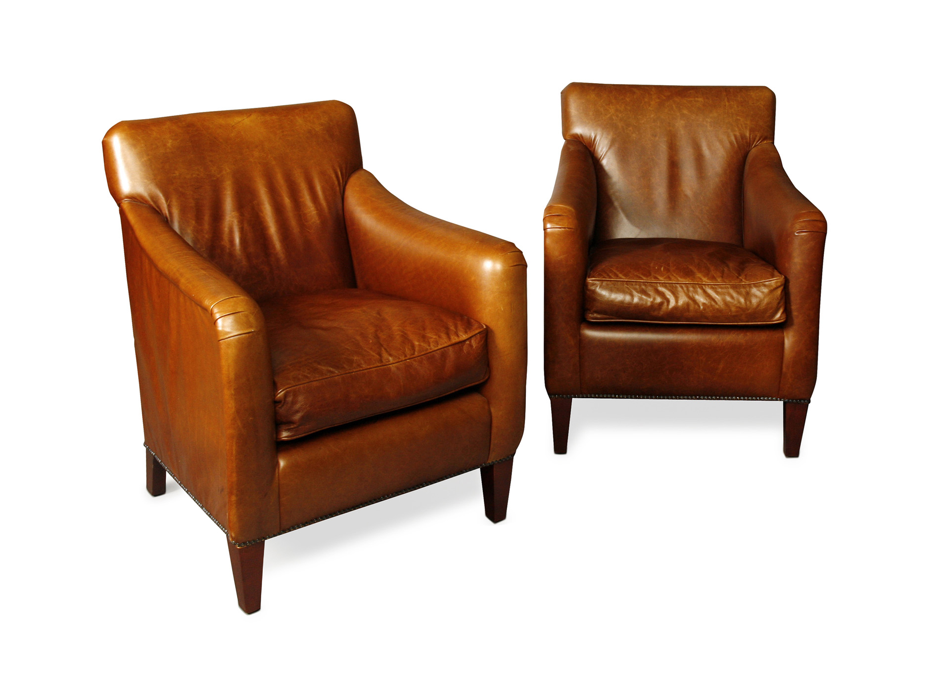 PAIR OF LEATHER ARMCHAIRS, BY LAURA ASHLEY