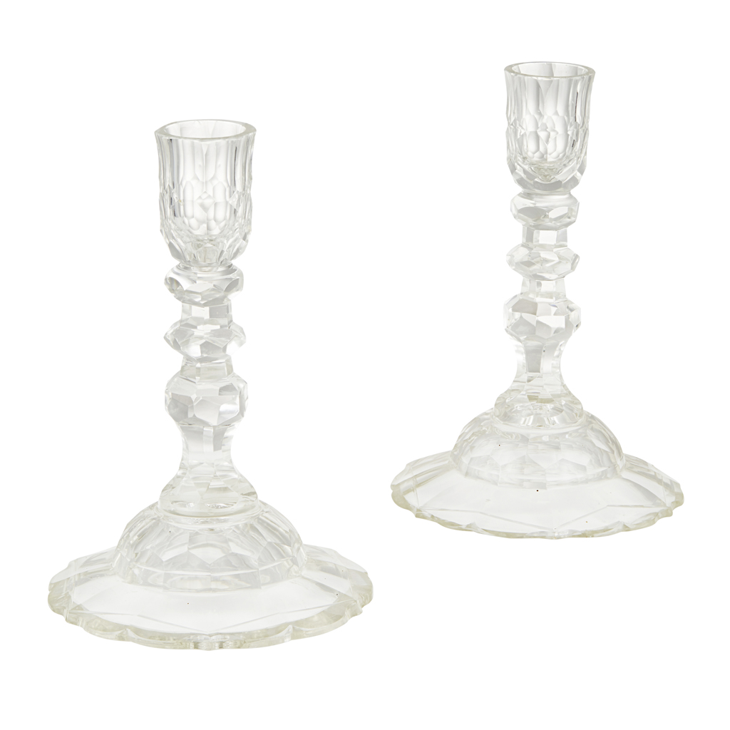 PAIR OF GEORGIAN CUT GLASS CANDLESTICKS