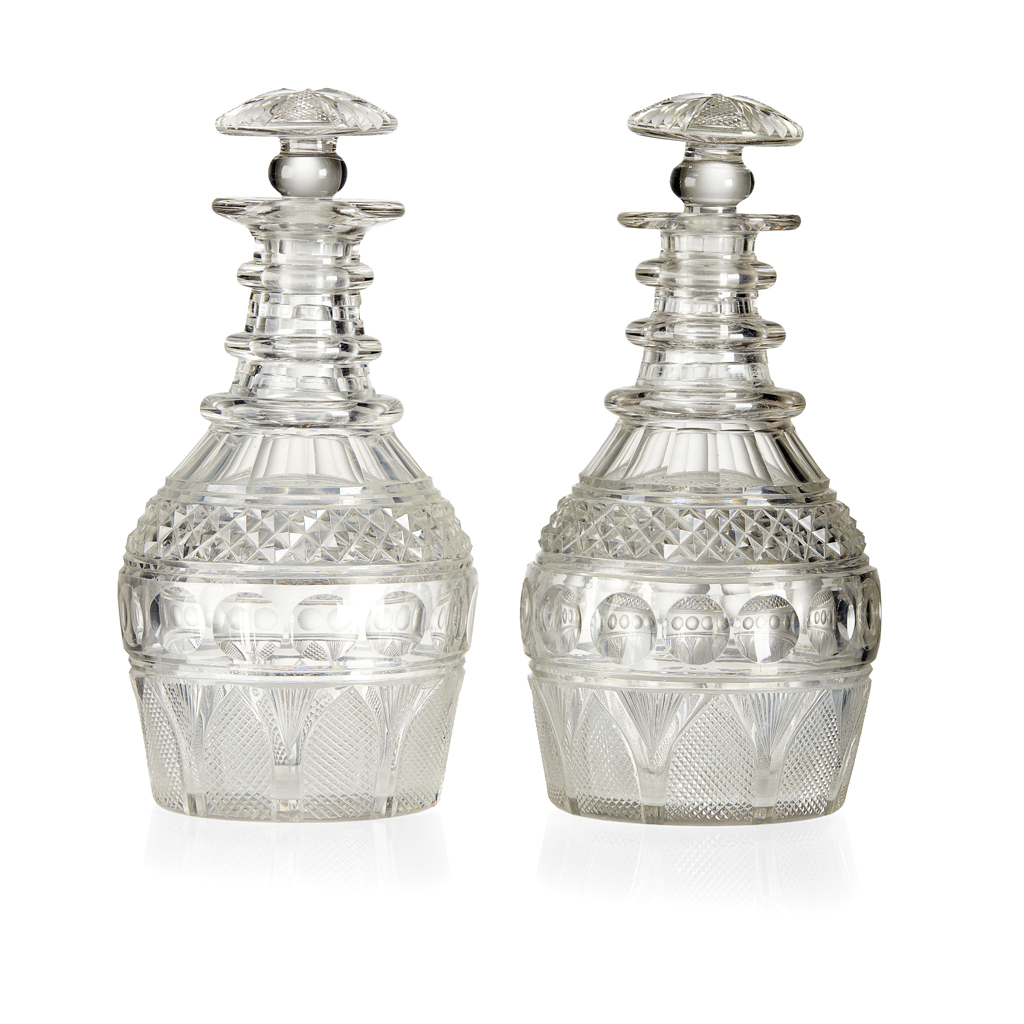 PAIR OF REGENCY CUT-GLASS DECANTERS AND STOPPERS
