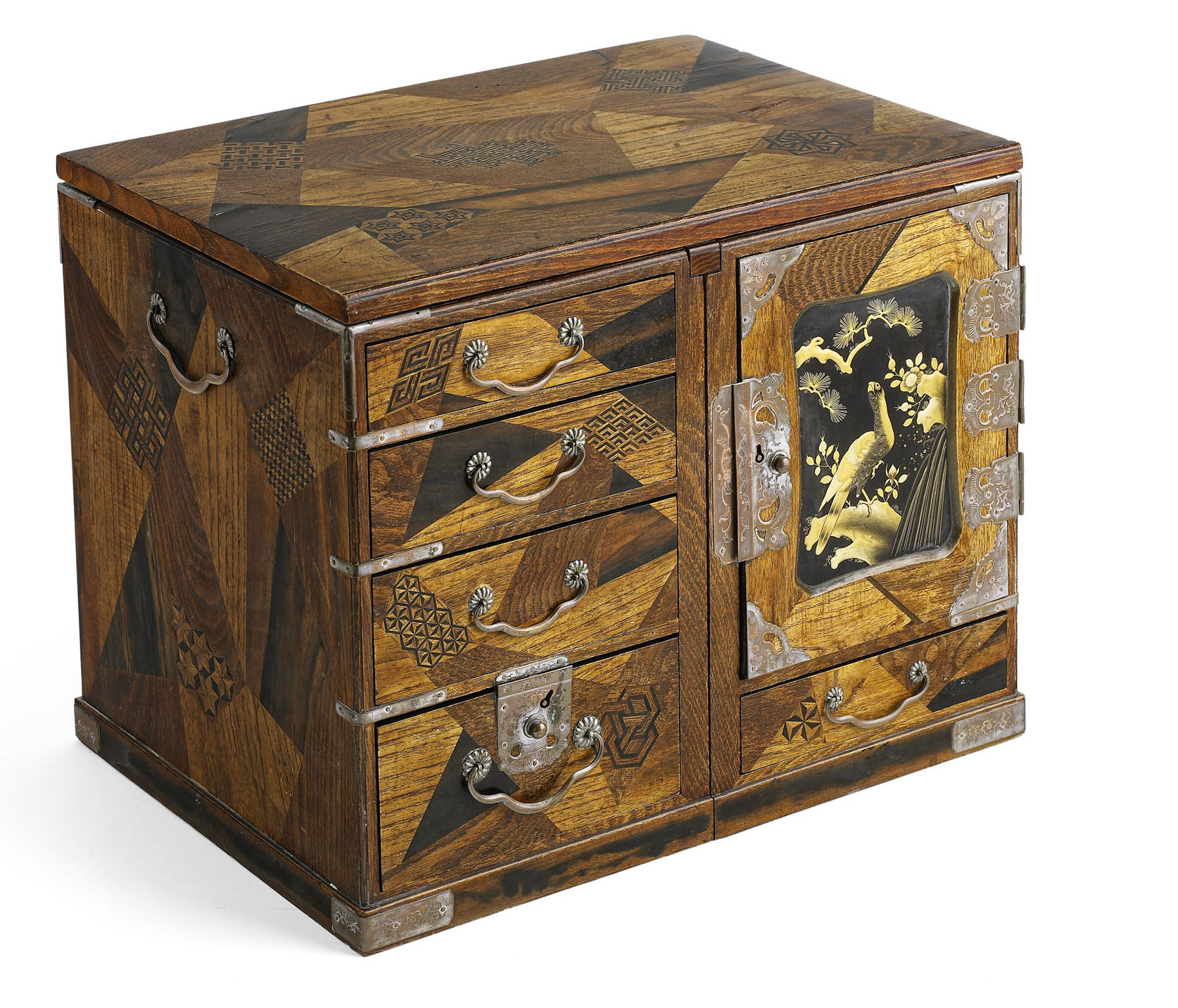 A Japanese specimen parquetry collector's cabinet, Meiji period