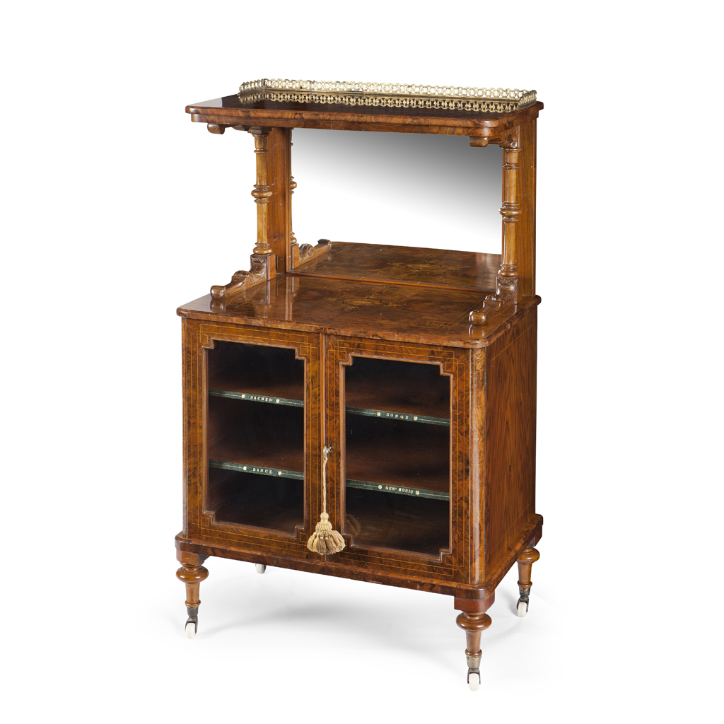 VICTORIAN BURR WALNUT INLAID MUSIC CABINET