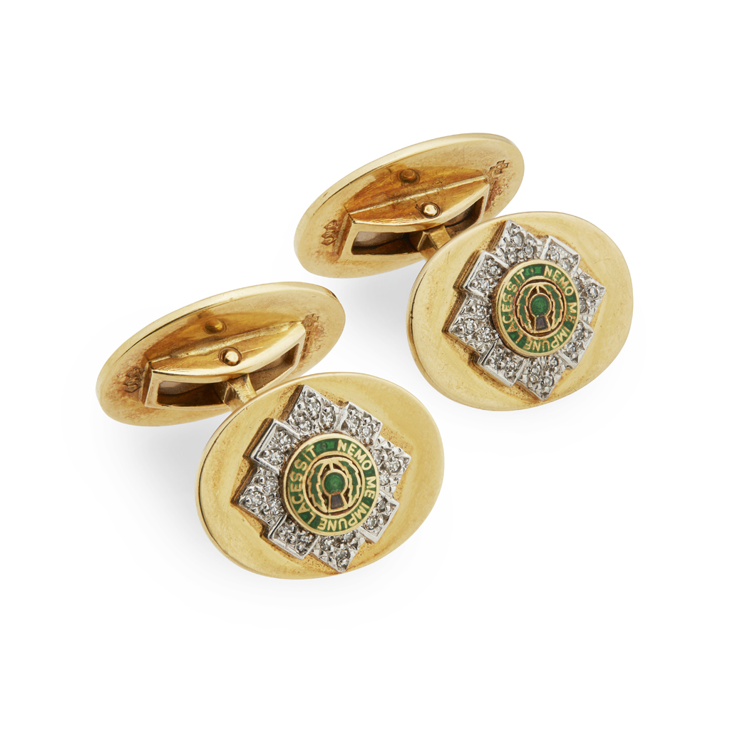 A pair of gentleman's diamond set 18k gold cufflinks