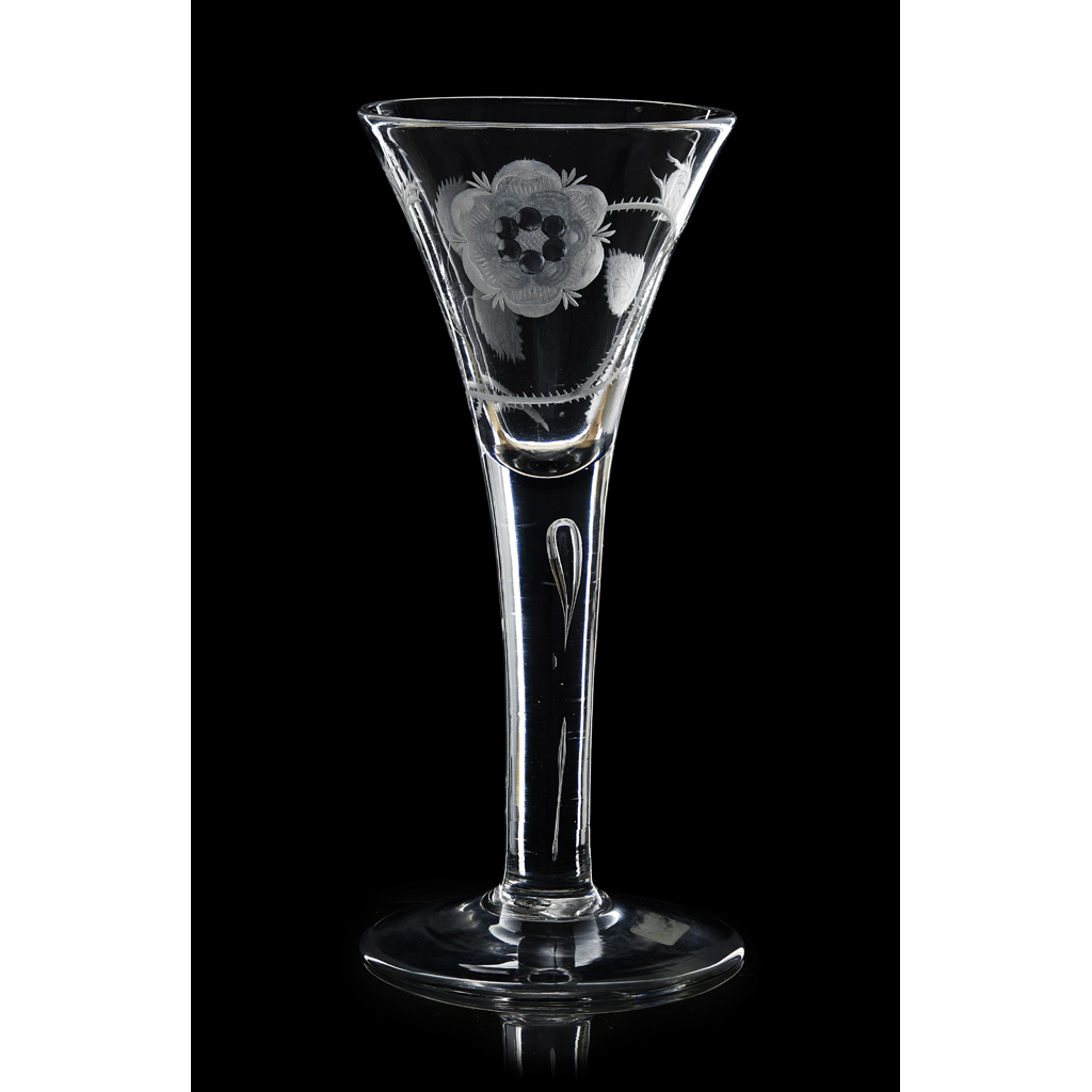 AN ENGRAVED JACOBITE WINE GLASS