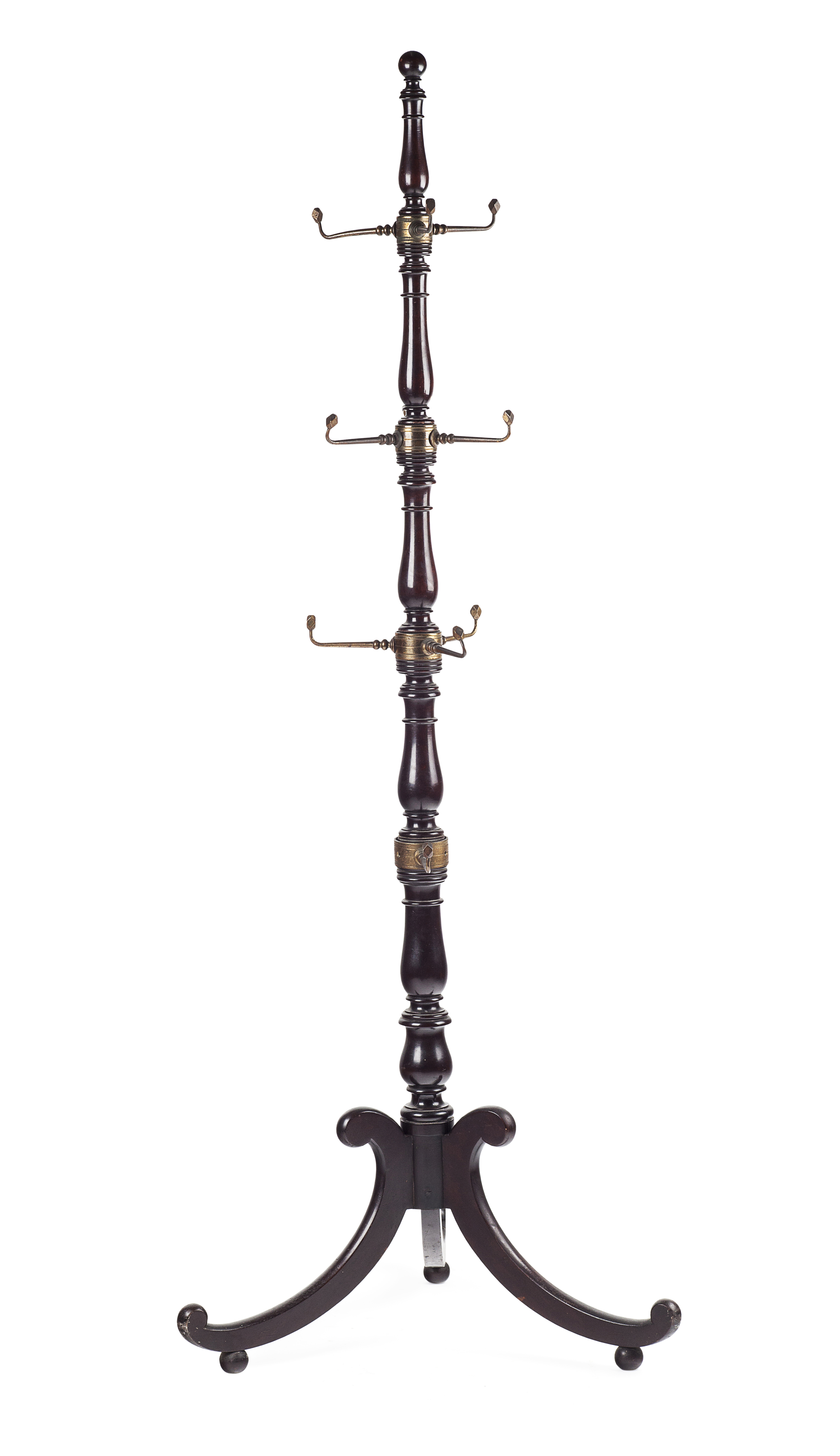 REGENCY MAHOGANY AND BRASS COAT STAND