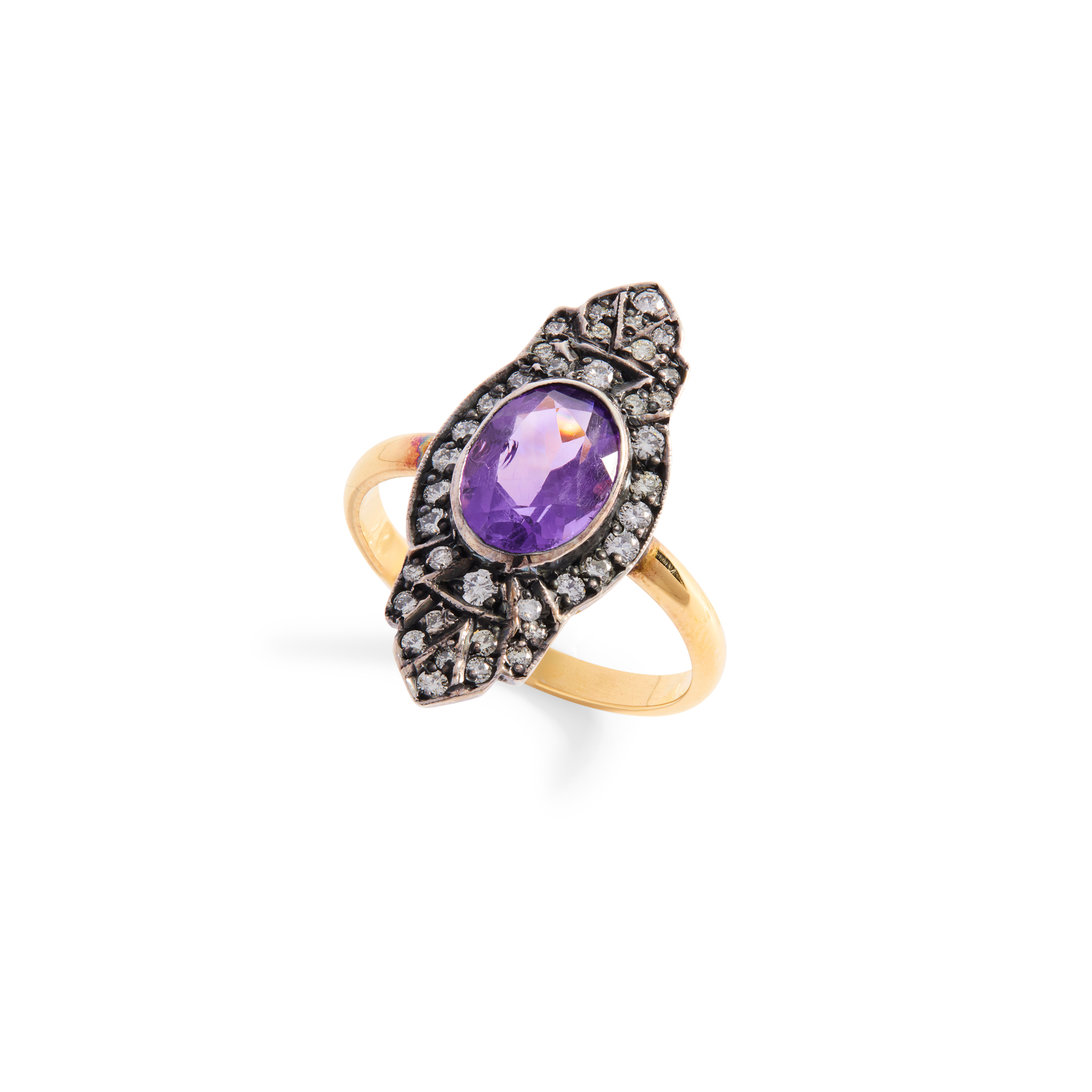An amethyst and diamond plaque ring