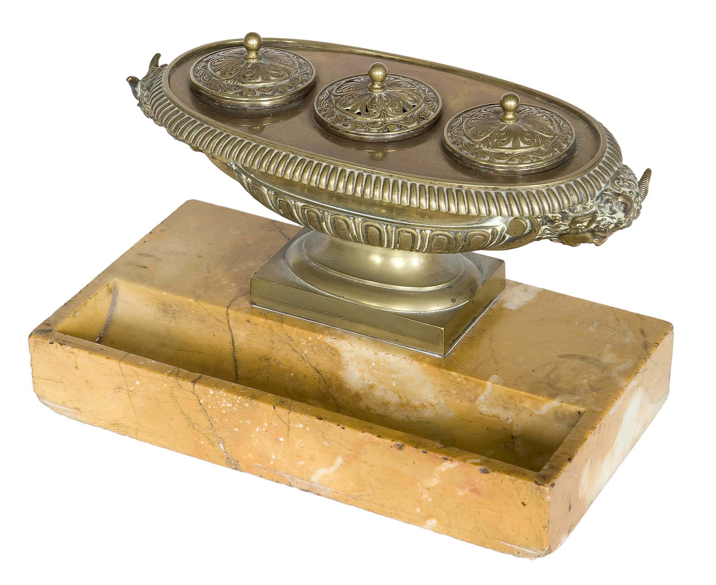 'GRAND TOUR' GILT BRONZE AND SIENA MARBLE INK STAND