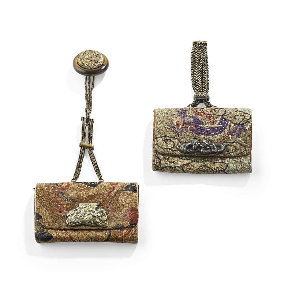 japanese tobacco pouch Past auction: TWO 'DRAGON' TOBACCO POUCHES, TABAKO-IRE MEIJI PERIOD