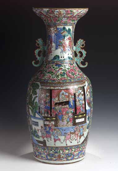 A large Canton famille rose twin-handled vase