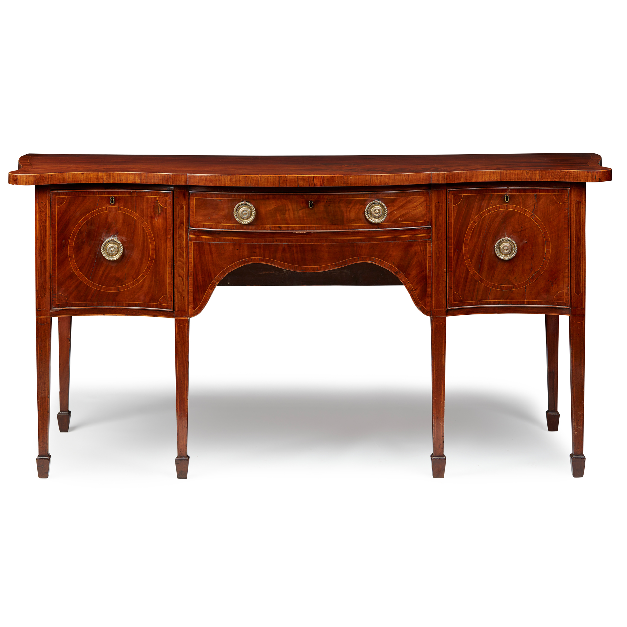 GEORGE III MAHOGANY AND ROSEWOOD SERPENTINE SIDEBOARD