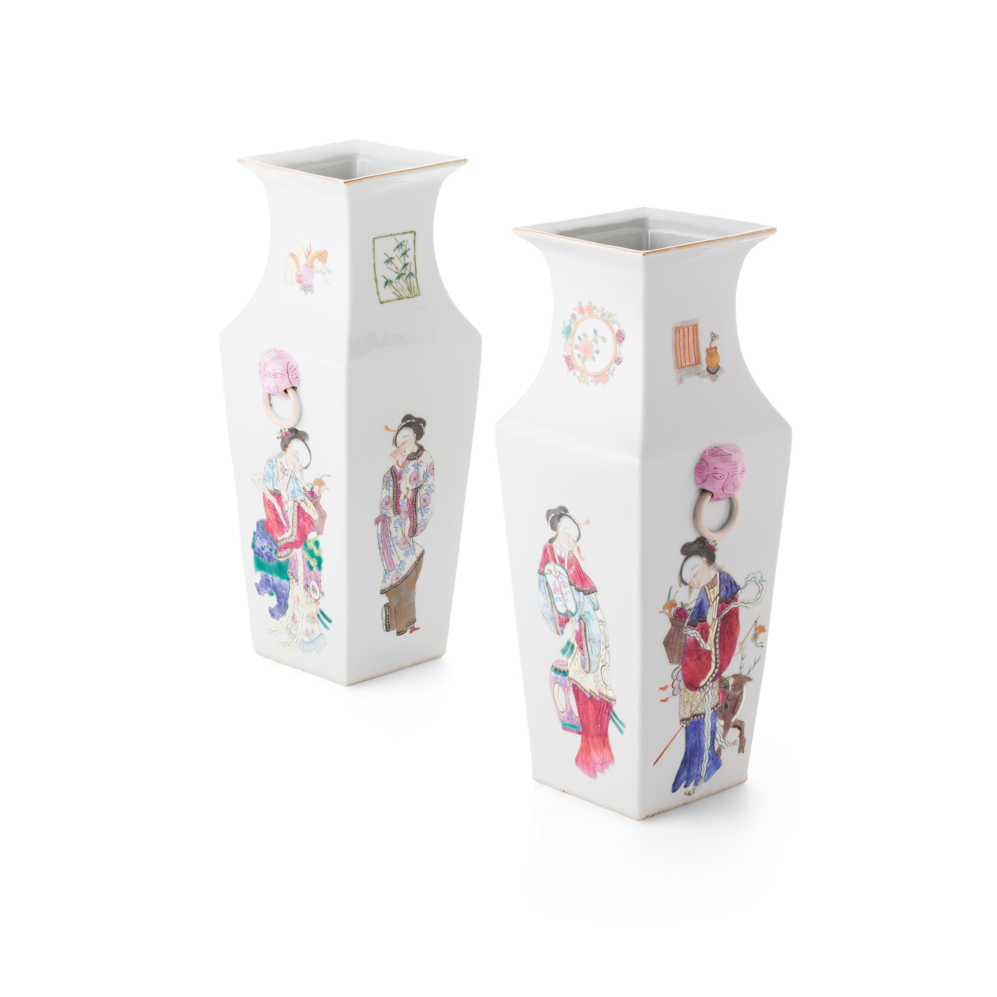 TWO FAMILLE ROSE 'LADIES' VASES