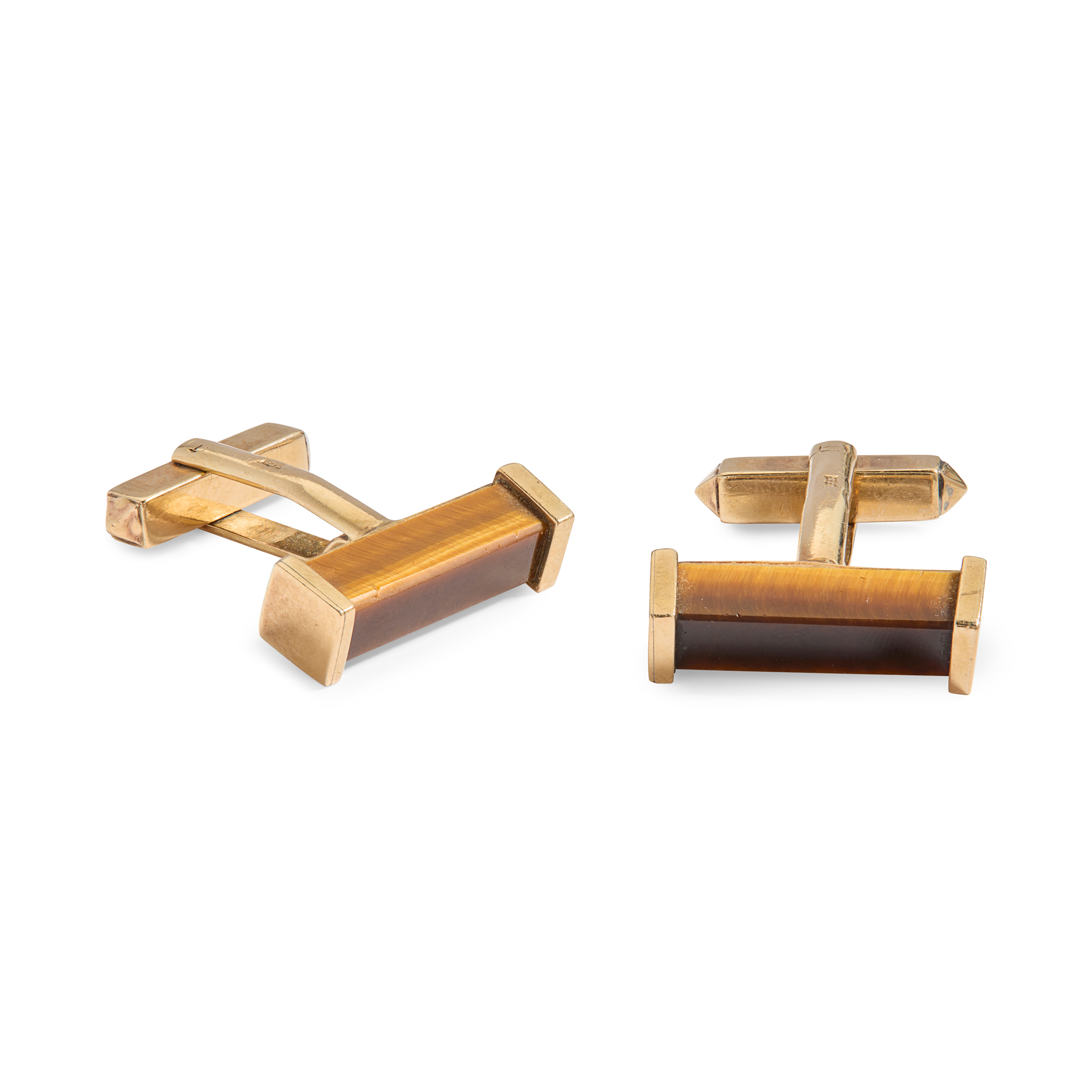 A pair of 9ct gold tiger's eye cufflinks