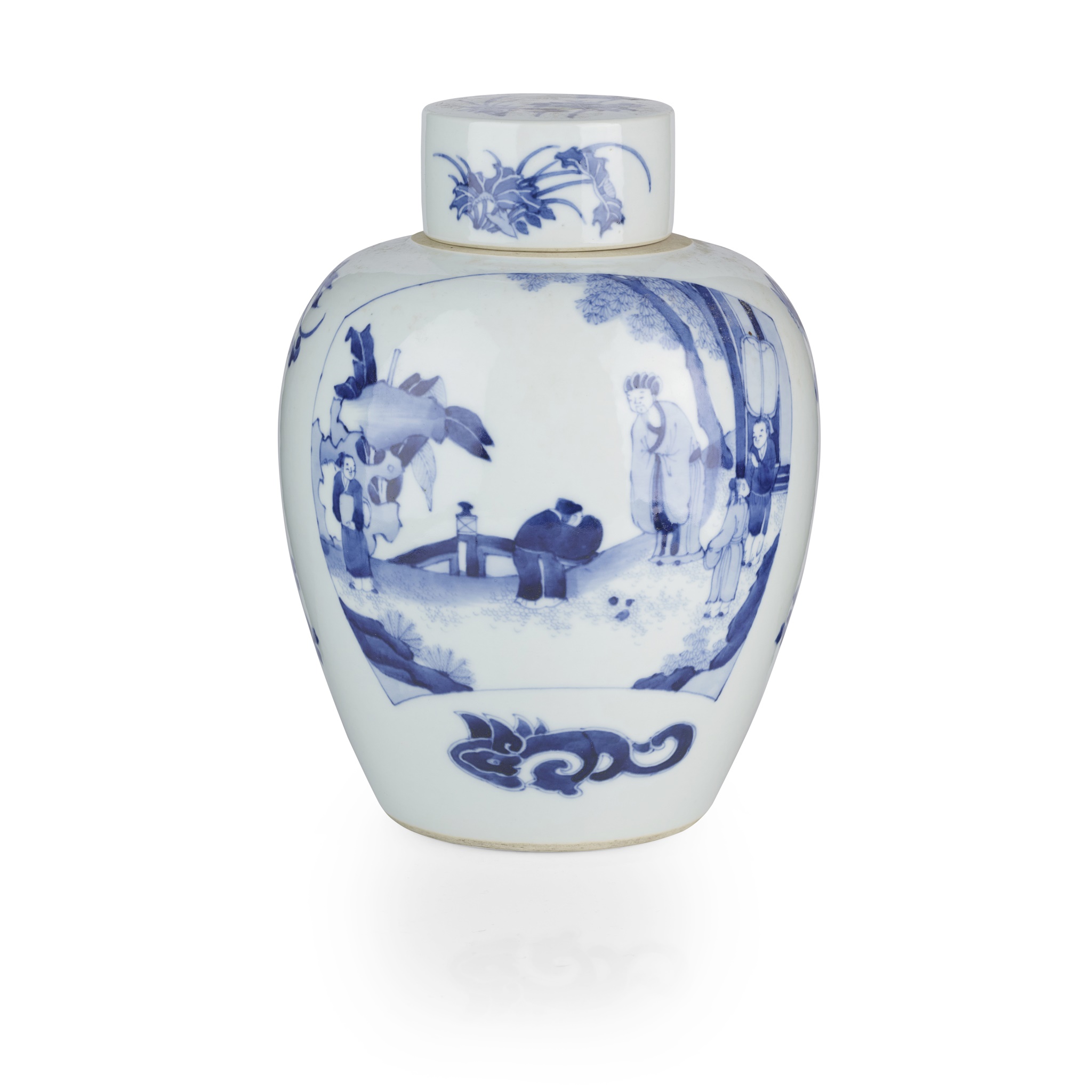 BLUE AND WHITE GINGER JAR WITH LID