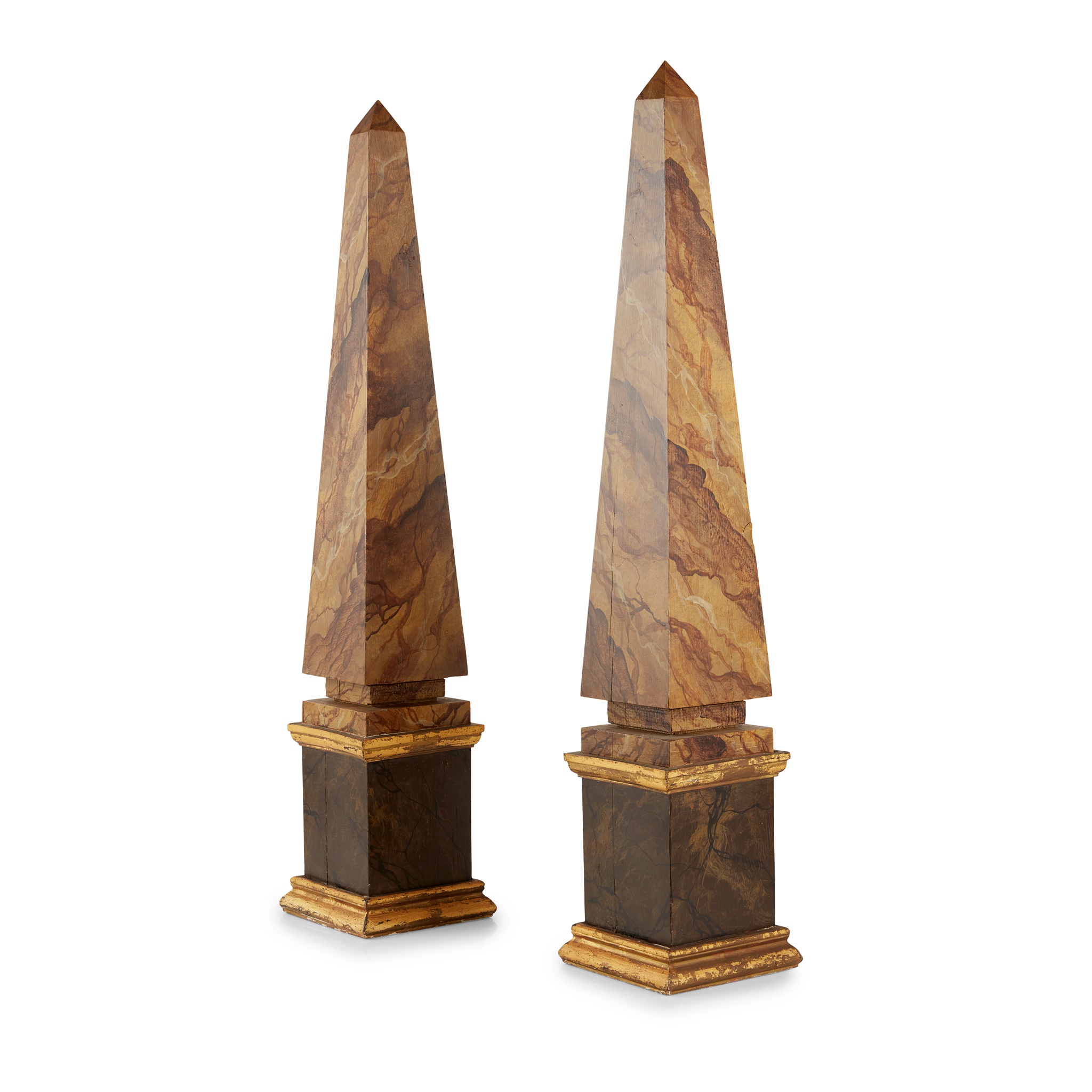 PAIR OF LARGE PAINTED WOOD OBELISKS