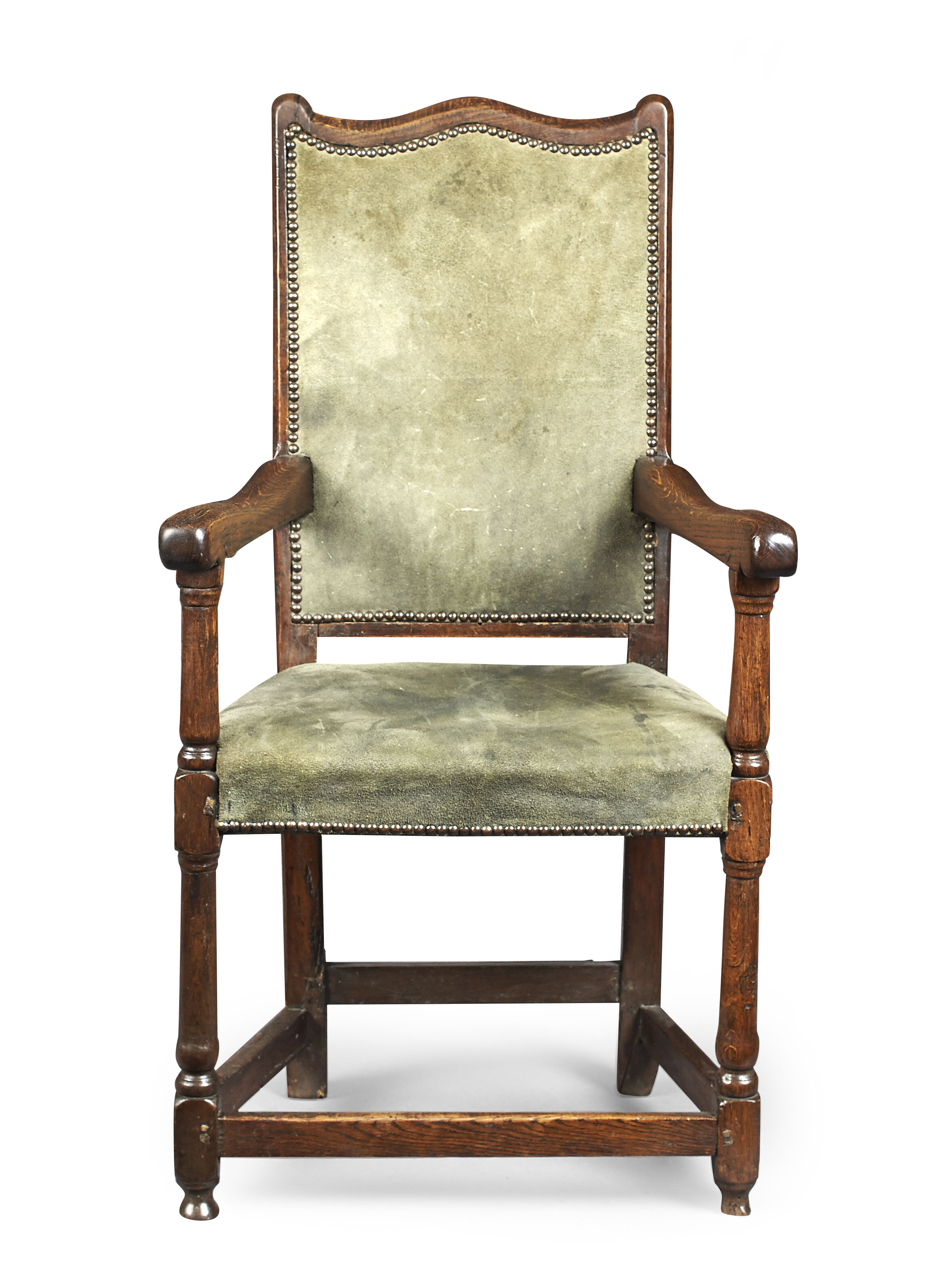 QUEEN ANNE UPHOLSTERED OAK ARMCHAIR