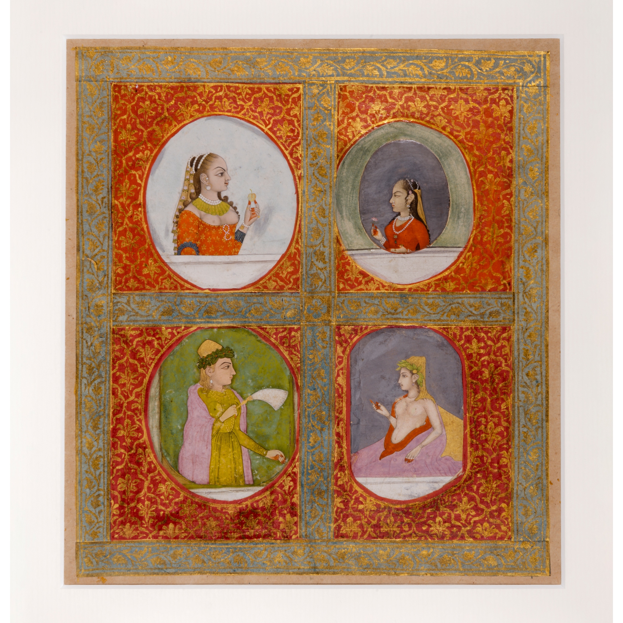 A PROVINCIAL MUGHAL ALBUM PAGE WITH CAMEO PORTRAITS