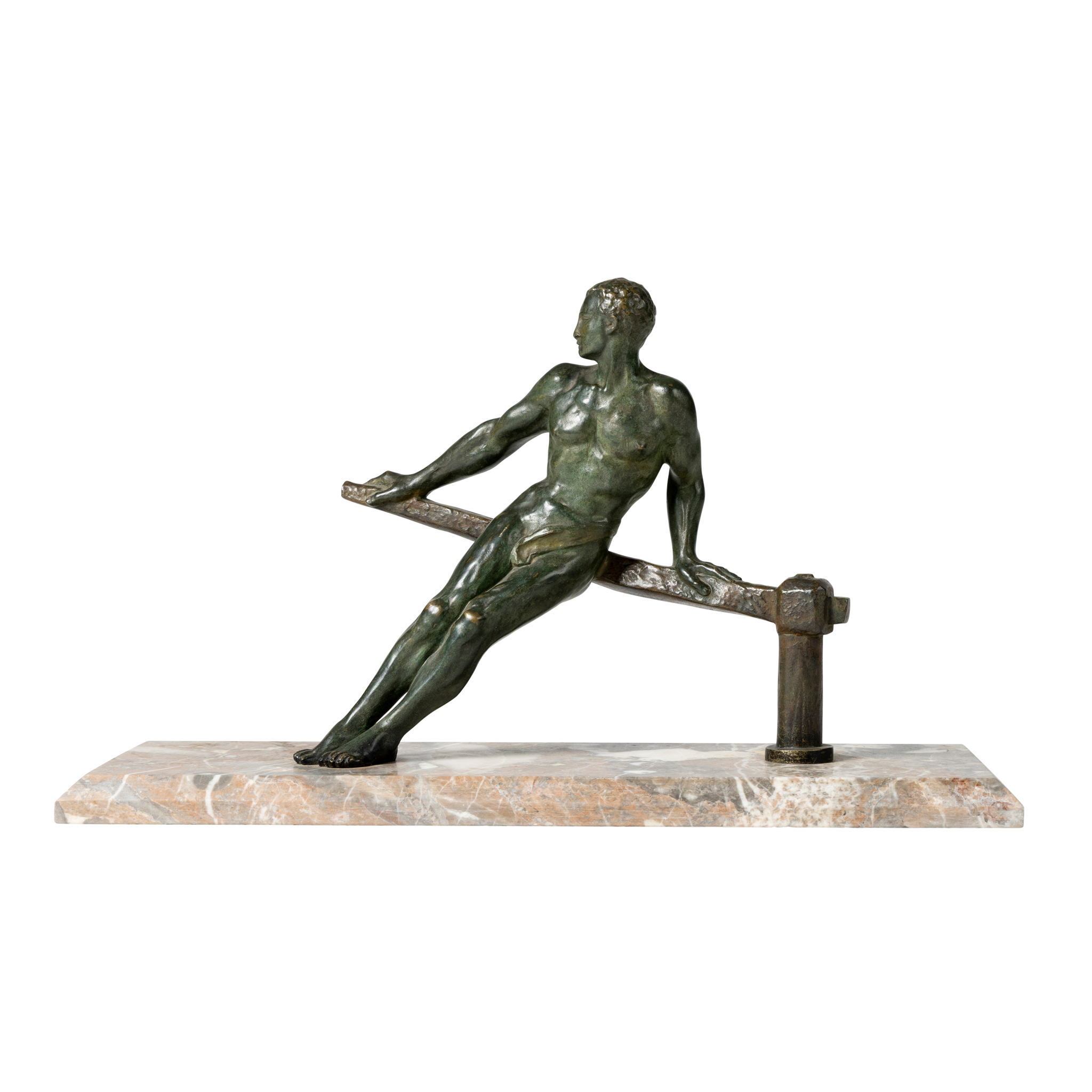 A BRONZE FIGURE OF A LOCK KEEPER