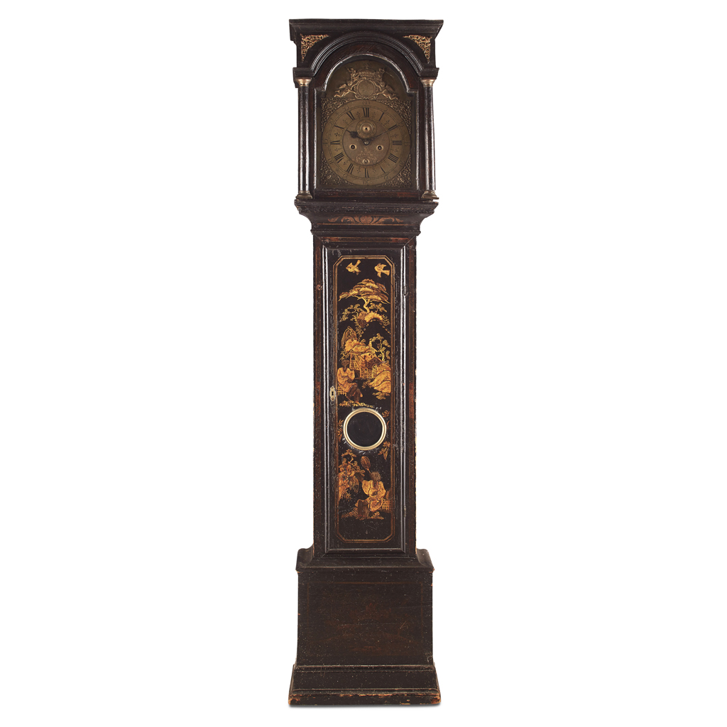 GEORGE III BLACK LACQUERED LONG CASE CLOCK, JOHN HILL, LONDON