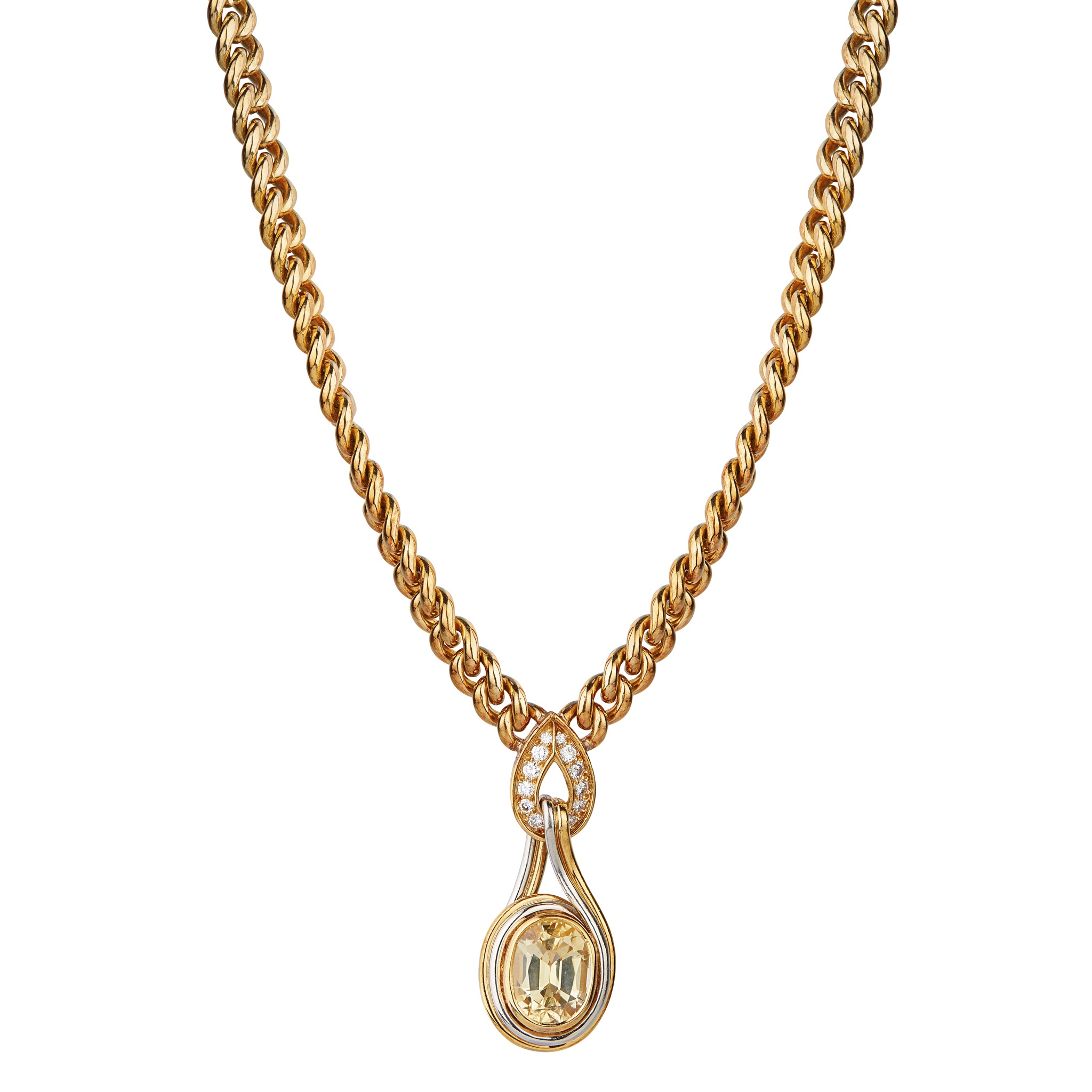 A yellow sapphire and diamond set necklace, Bulgari
