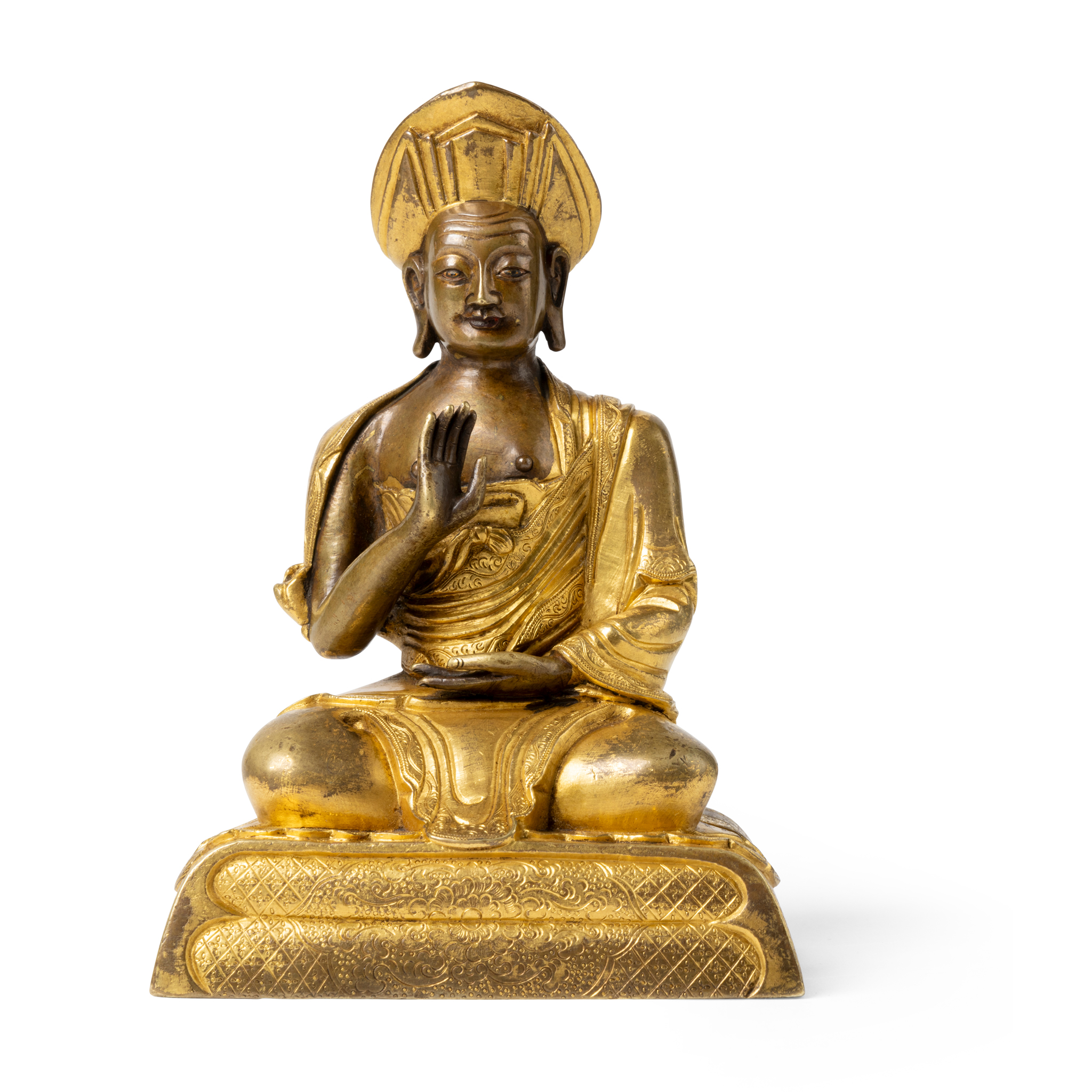 SINO-TIBETAN PARCEL-GILT COPPER ALLOY FIGURE OF THE THIRD CHANGKYA HUTUKTU, ROLPAI DORJE